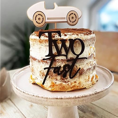 Miniatura 2 de Decoración para tartas de 2 cumpleaños de acrílico negro, decoración de fiesta de segundo cumpleaños de carreras, decoración de pastel de segundo