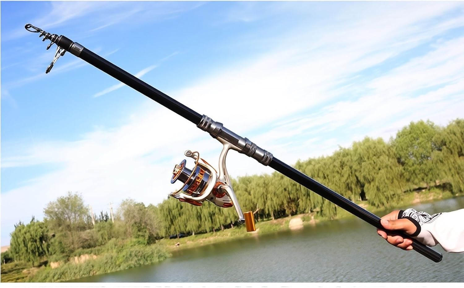 Set telescopico con Canna da Pesca in Fibra di Carbonio e Mulinello, Canna da Spinning per la Pesca in Acqua Dolce e in Mare | 5.4m+10000
