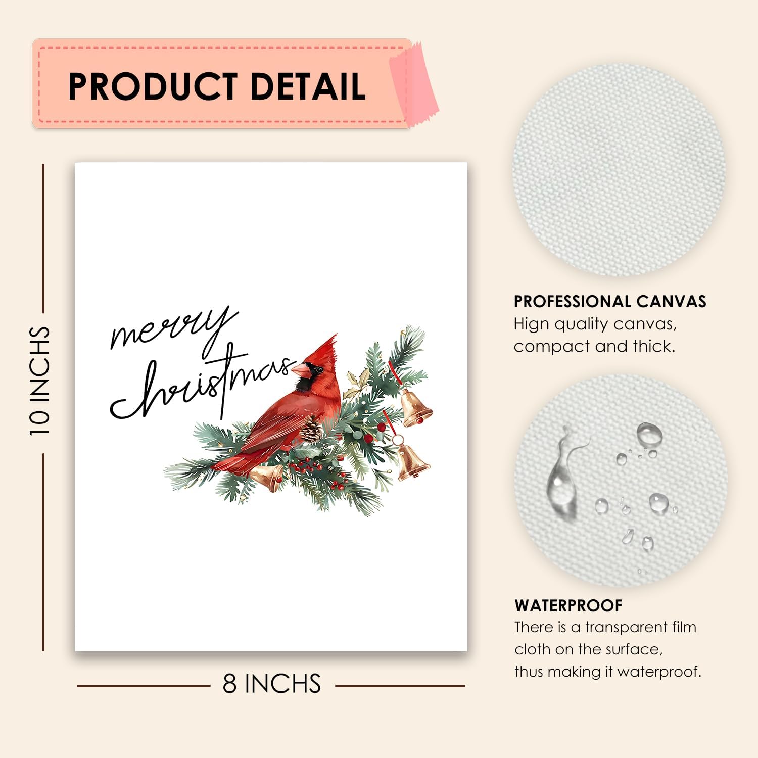 CIOJUNE Christmas Wall Decor, Merry Christmas Red Cardinal Bird Xmas Canvas Wall Art Prints, Cardinal Christmas Decorations, Christmas Posters Wall Decor for Living Room Bedroom Office, 8x10 Unframed