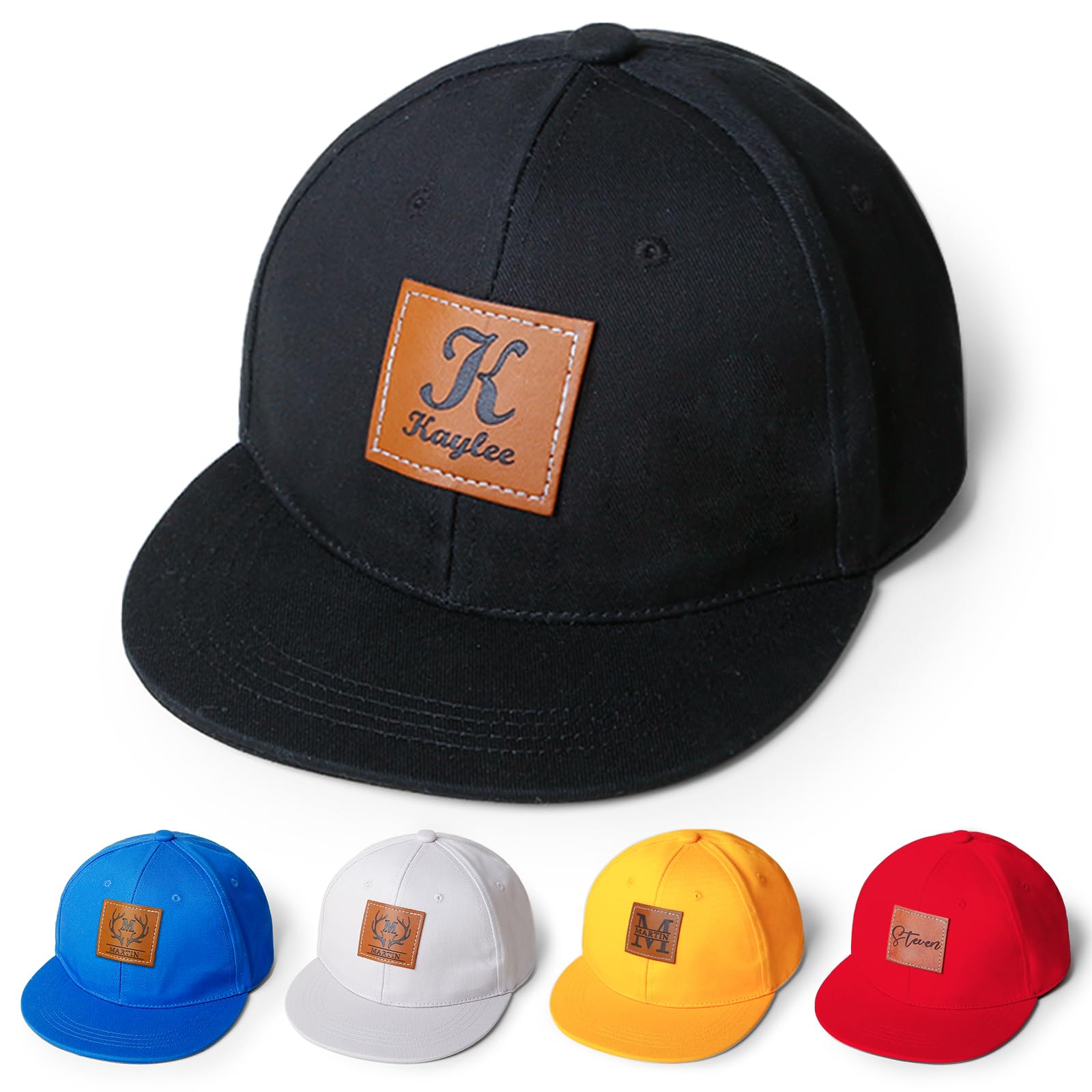 Aeekdook Personalized Toddler Hat, Custom Toddler Baseball Cap with Name, Adjustable Snapback Funny Caps for Boys and Girls, Baseball Hat Grey Black Red