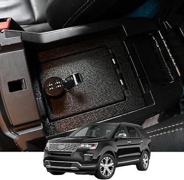 Center Console Gun Safe - Console Gun Vault Compatible with 2013-2019 Ford Explorer, 4-digit Lock.