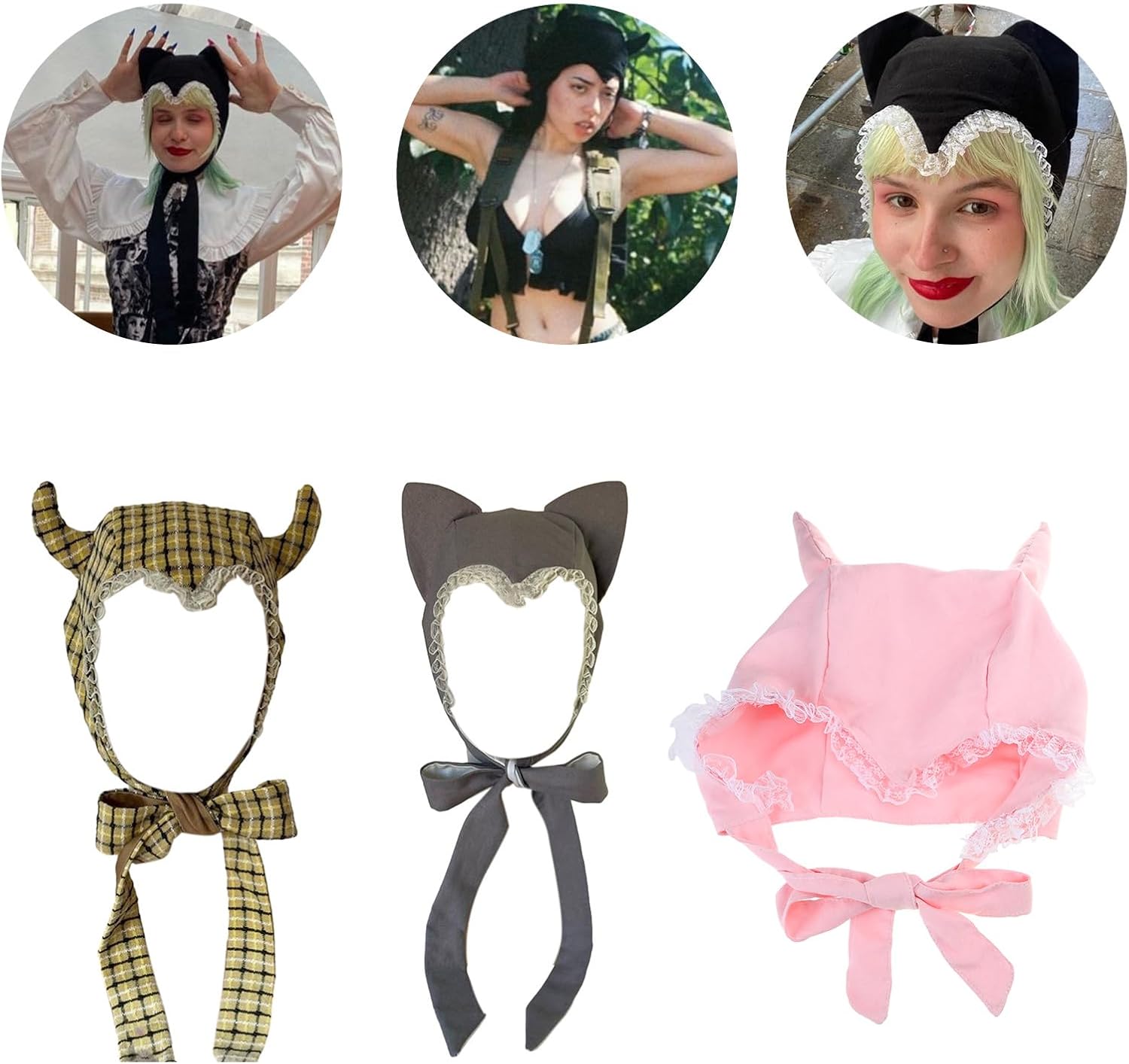 Cosplay Costume Funny Ear Lace Hat for Masquerade Party Dress Up Show Women Bonnet Hat Halloween Accessories
