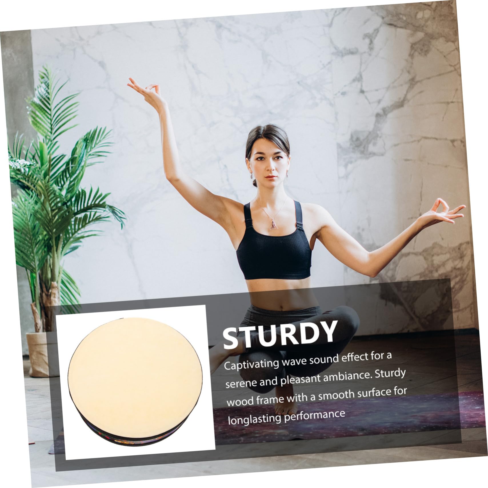 Tambour pour Débutants et Professionnels Rond à Percussion en Peau D'agneau et Bois Foncé Instrument de Musique Calme en Nouvel An pour Contemplation et Yoga