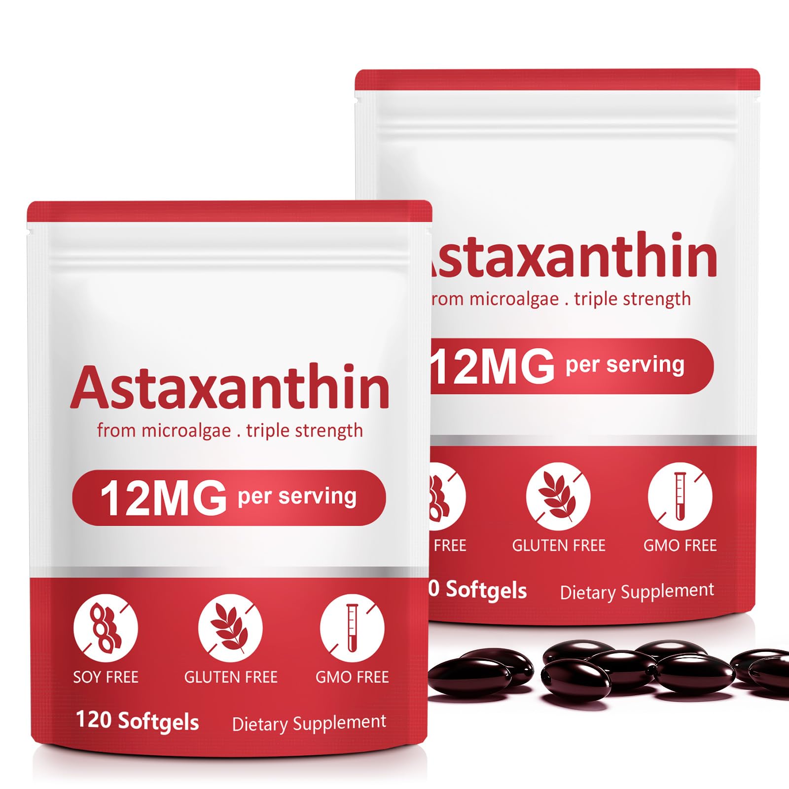 Astaxanthin Supplements, Premium Astaxanthin 12mg Antioxidant with Antioxidant Activity, Supports Eye, Joint, Immune, Skin Health, Internal Circulation, 2Pack(240 Softgels), Non-GMO & No Gluten 1Pack(240 Softgels)