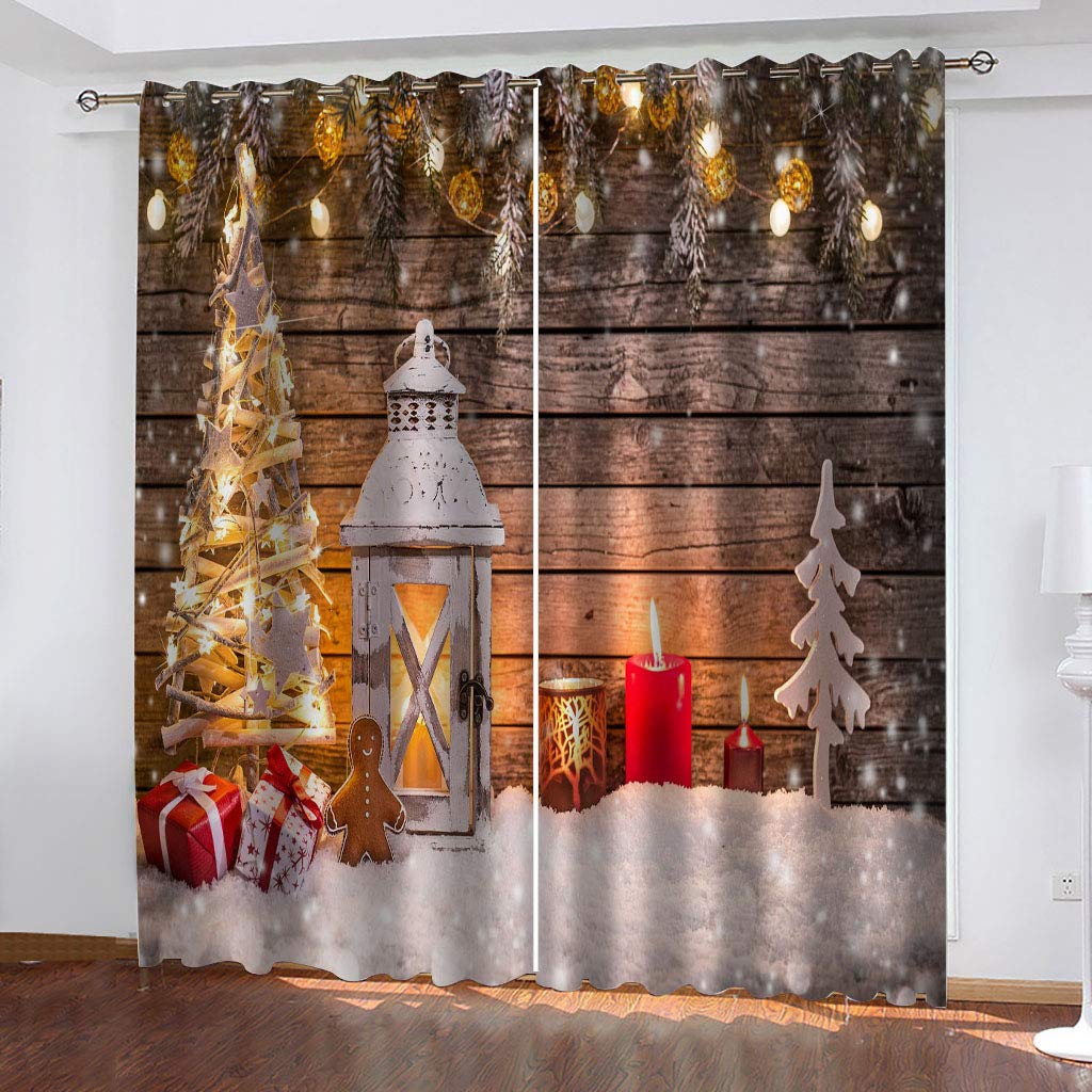 Rideau occultant thermique motif bougies de Noël rouge 234x230cm pour salon