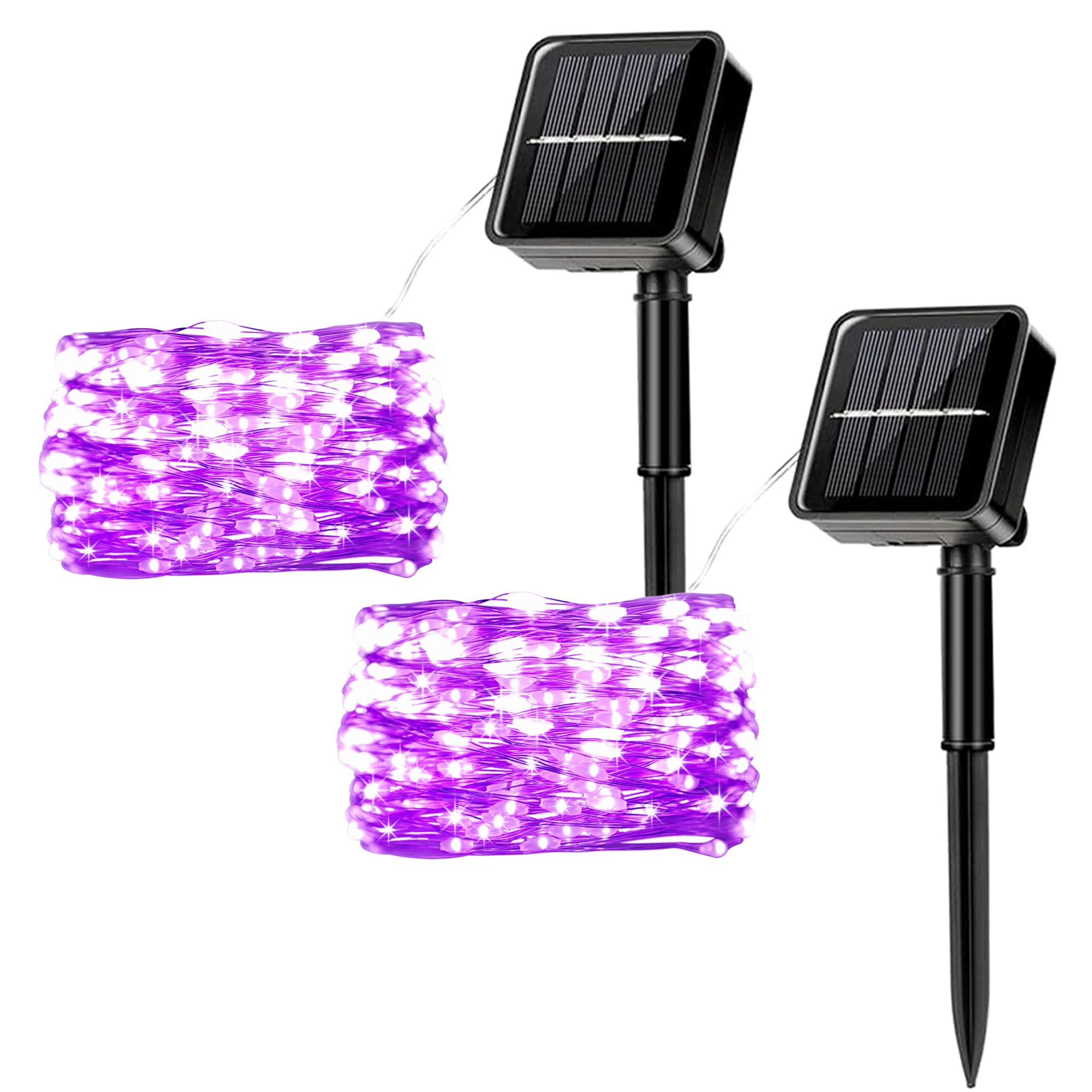 2 pezzi di luci a stringa solare per esterni, 12 M / 39 Ft 100 LED Luci a stringa impermeabili Luci a stringa solare a 8 modalità per decorare giardino, patio, cortile, festa (viola)
