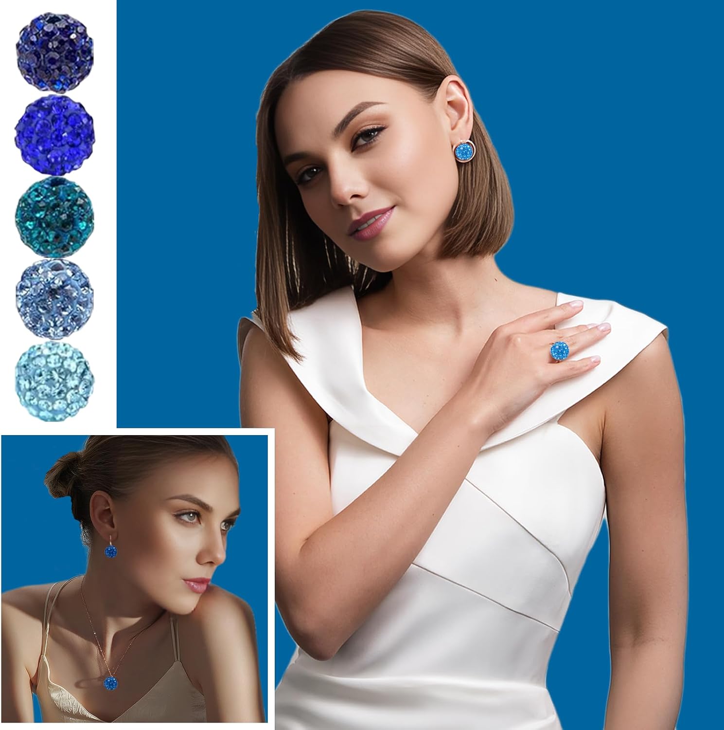 10mm Grade A Rhinestone Beads for Baseball Necklace-Round Disco Ball Bead Rhinestone Clay Beads for Earring Jewelry Making,Necklace Bracelet,DIY Craft Supplies(100 pcs Blue) - Image 6