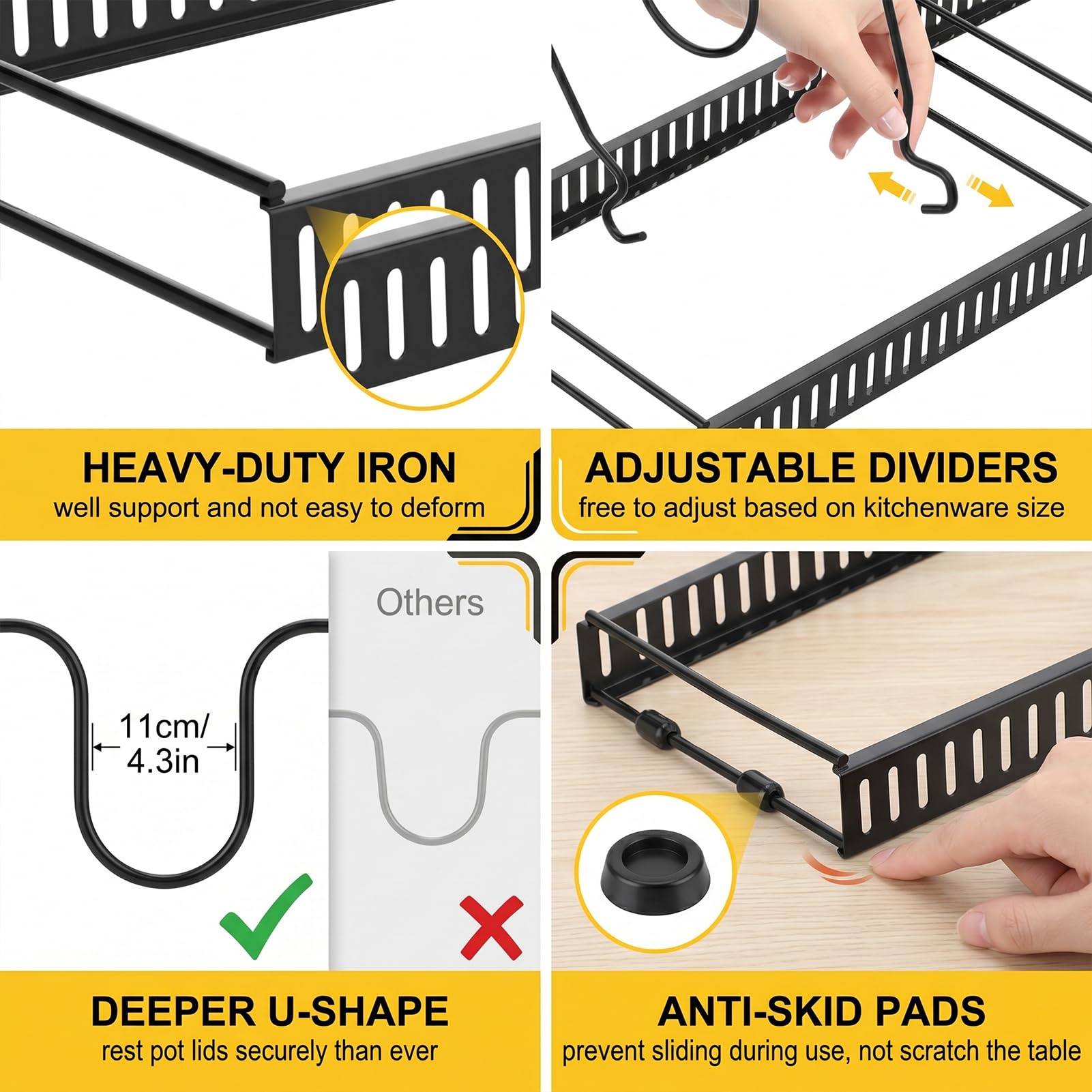 Pfannen Organizer,Doppelseitiger Pfannenhalter,Topfdeckelhalter Mit 8 Verstellbaren Teiler,Topf Organizer,Topfhalter Aufbewahrung Organizer Mit 3 Diy-Methoden,Für Küchenschränke Und Schubladen