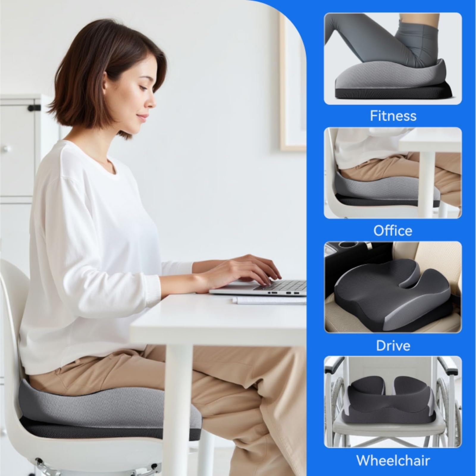 Seat Cushions for Office Chairs Wheelchair Cushion for Long Sitting Back Pain Memory Foam Seat Car Computer Desk — view 7
