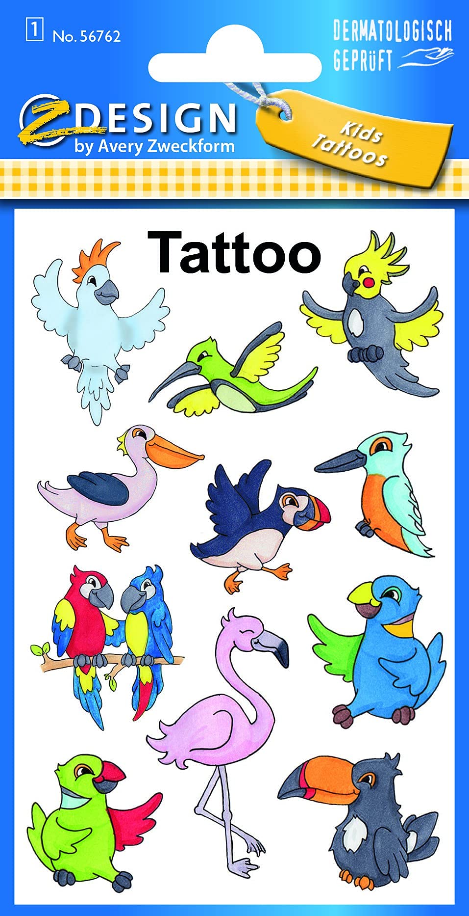 Small Parrot, Flamingo, Bird Temporary Tattoo Transfers for Kids Parties, Party Bags