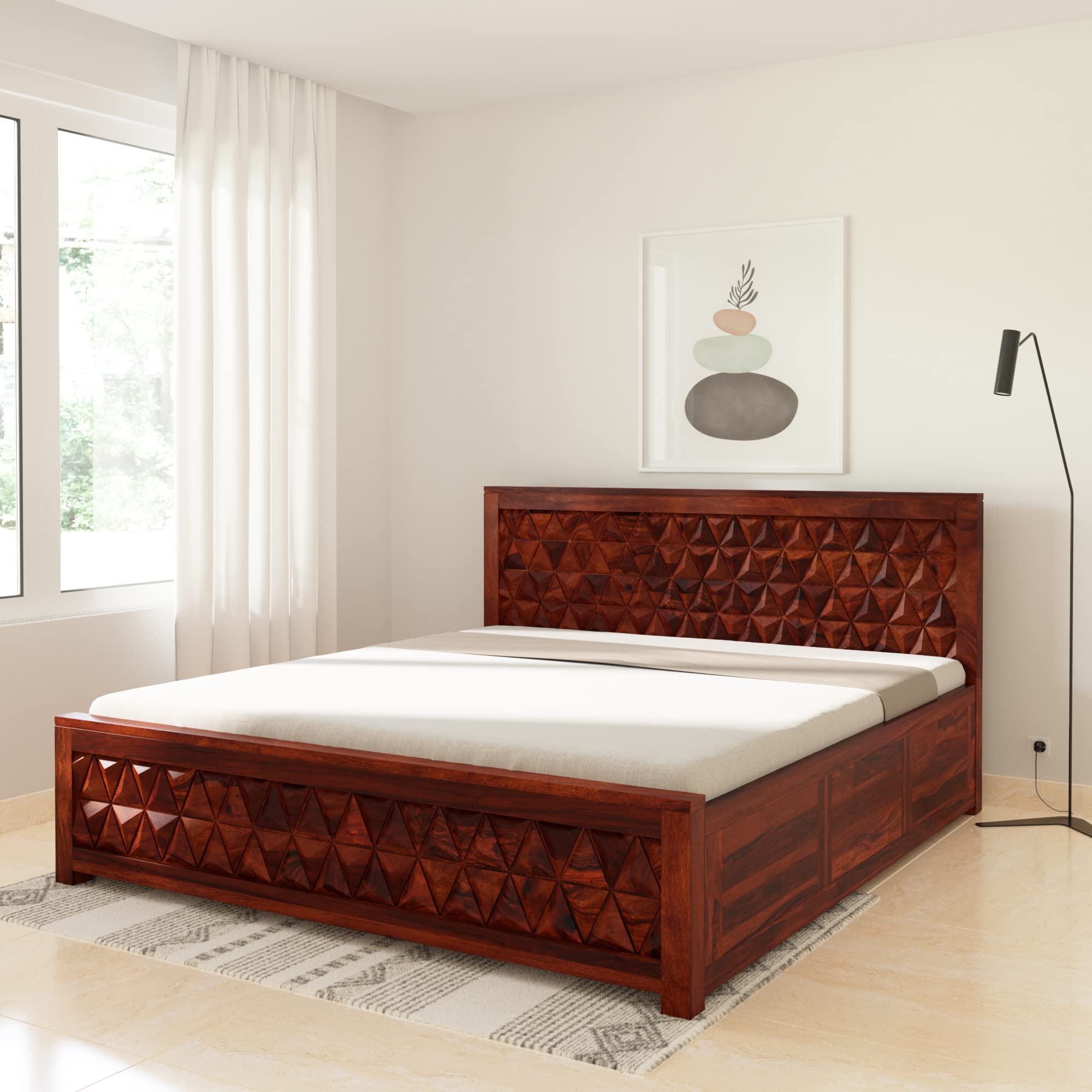 Amazon Brand - Solimo Oculos King Size Solid Sheesham Wood Bed with Box Storage (Honey Finish)