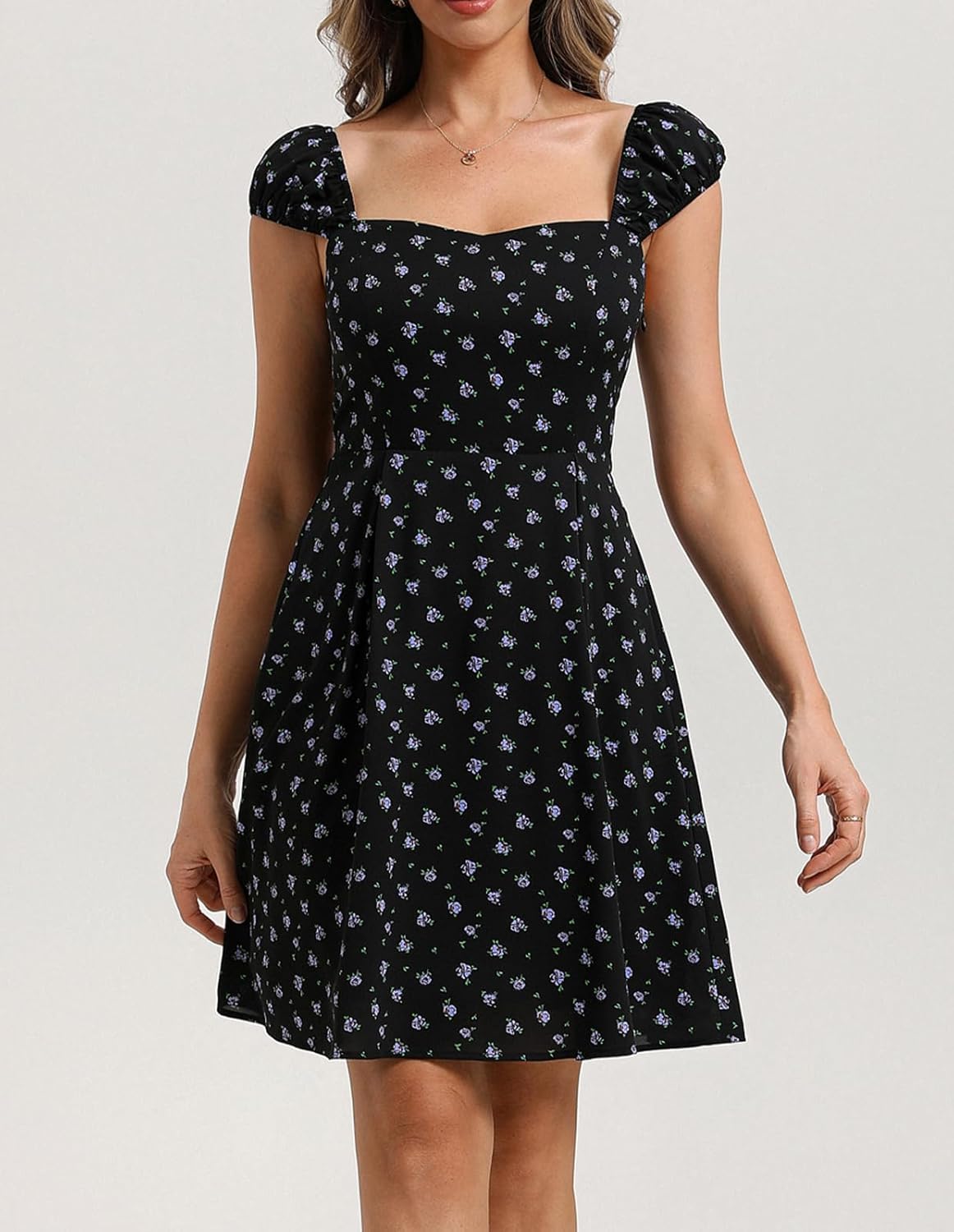 Belle Poque Women's Summer Mini Floral Dress 2026 Cap Sleeve A Line Flowy Beach Short Sundresss Square Neck Cute Dress