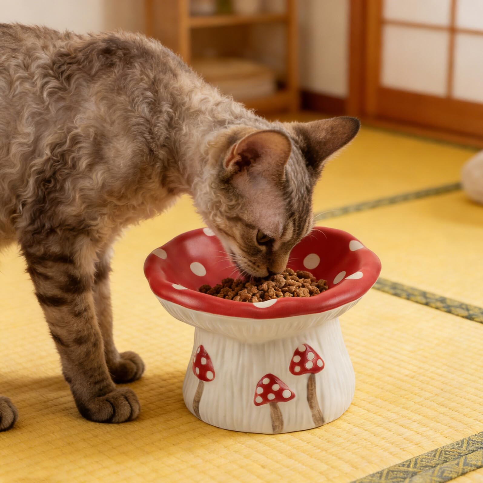 INOOMP Ciotola Rialzata per Gatti e Cani Piccoli in Ceramica a Forma di Fungo Ciotola per Alimentazione Lenta Antiscivolo per Animali Domestici da Interno Anti-rovesciamento per Gattini