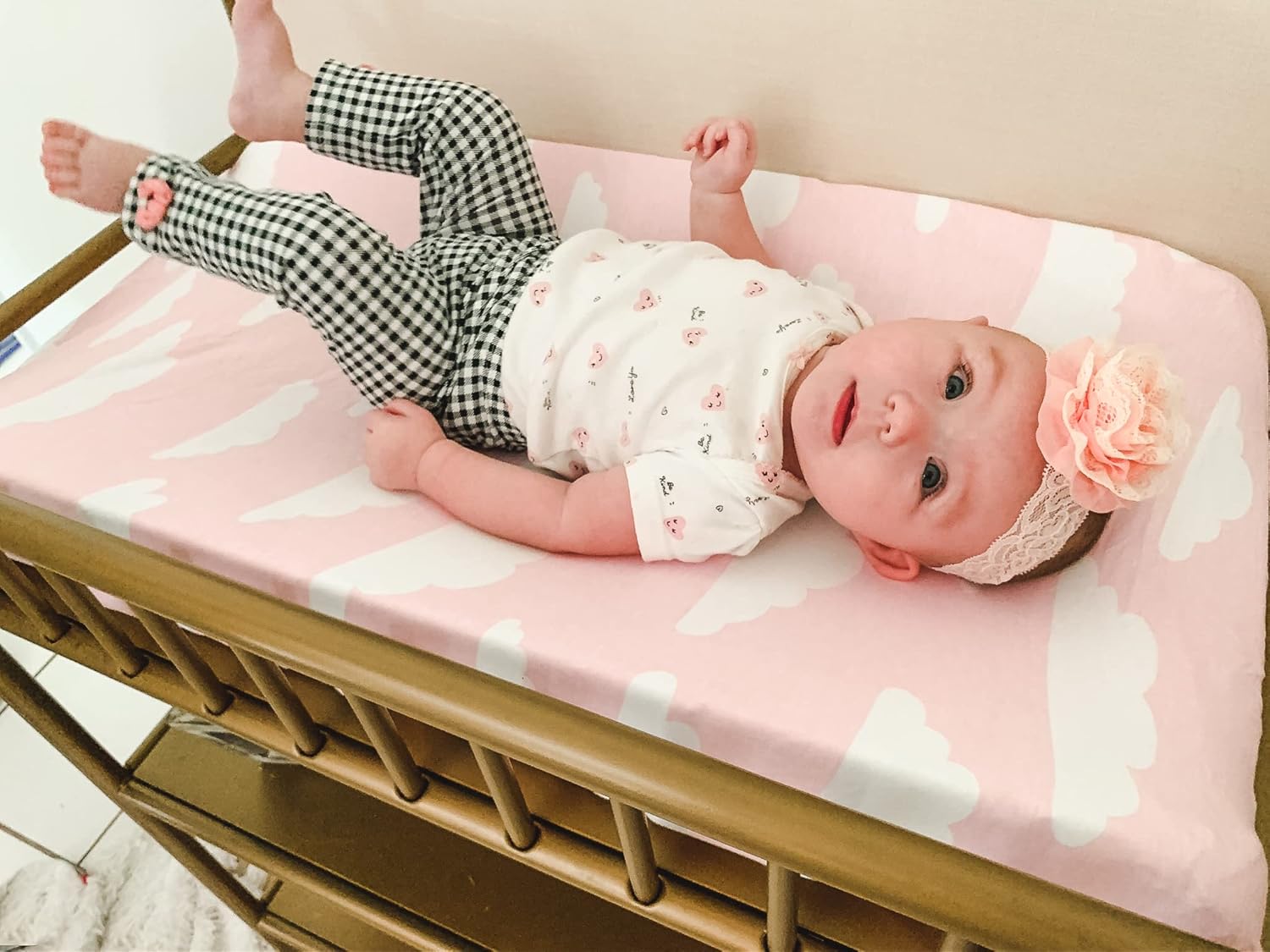 Changing Pad Cover – Premium Baby Changing Pad Covers 4 Pack – Girl Changing Pad Cover – Pure Cotton Machine Washable Pink and White Changing Table Cover – Diaper Changing Pad Cover Sheets : Baby
