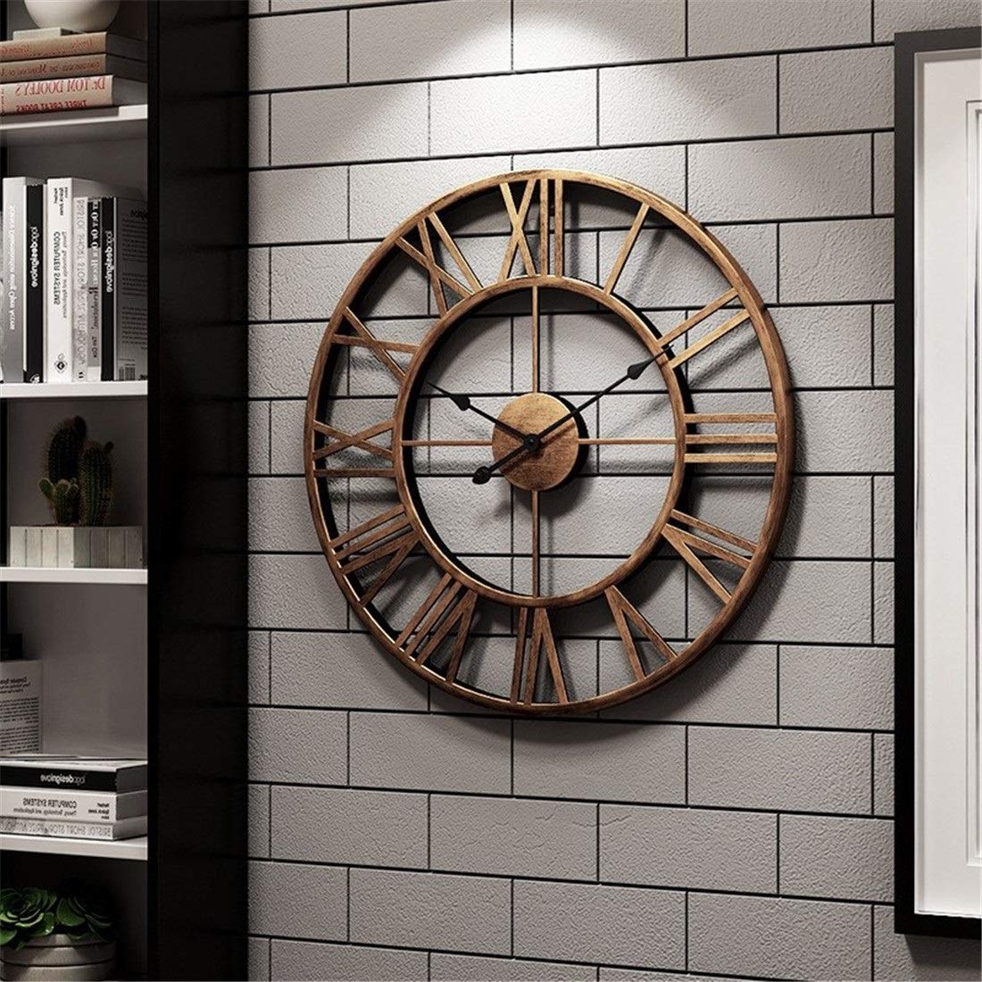 Reloj de Pared Creativo, Reloj de Pared Grande con números Romanos Metal Vintage, Estilo Retro y Reloj Cuarzo silencioso Que no Hace tictac