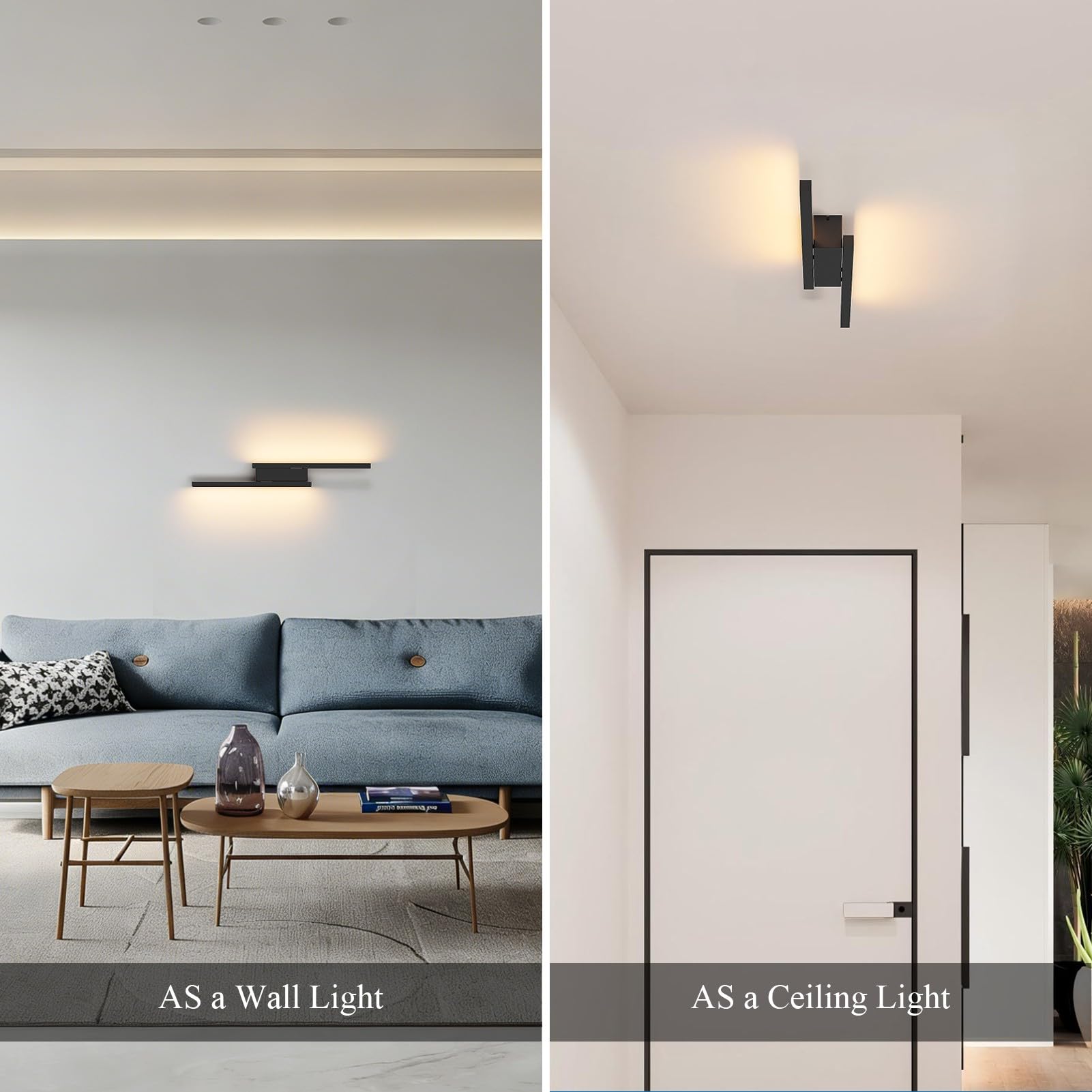 Klighten Wandleuchte Innen LED 24W 1700LM, Mordern Dekorative Wandlampe Für Schlafzimmer Wohnzimmer Korridor Treppenhaus, Einstellbare Länge: 40~60 cm, Warmweiß 3000K, Schwarz