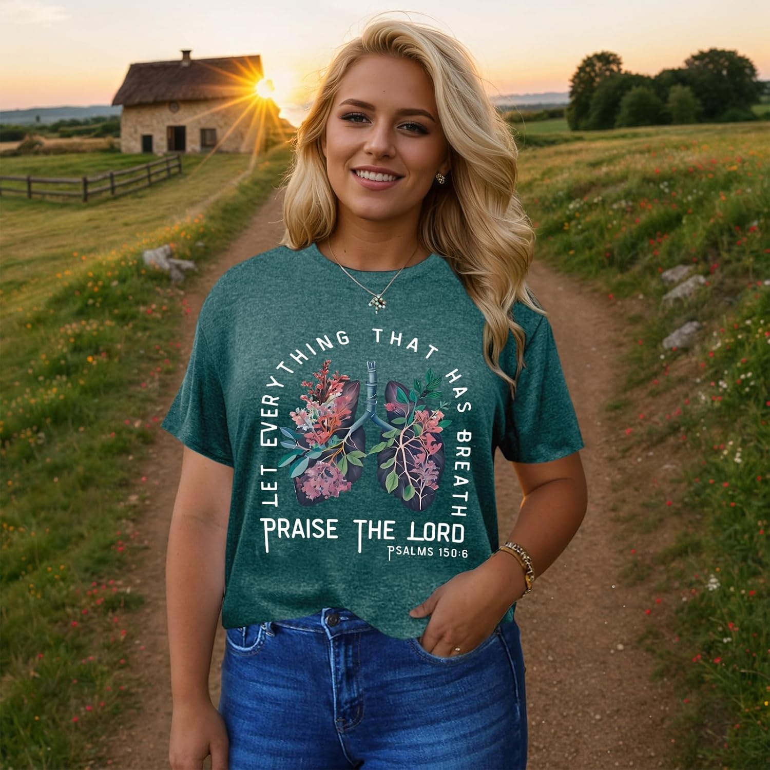 Christian Shirts for Women Vintage Bible Verse T Shirts Boho Floral Jesus Shirt Wildflowers Graphic Tees Tops - Image 5