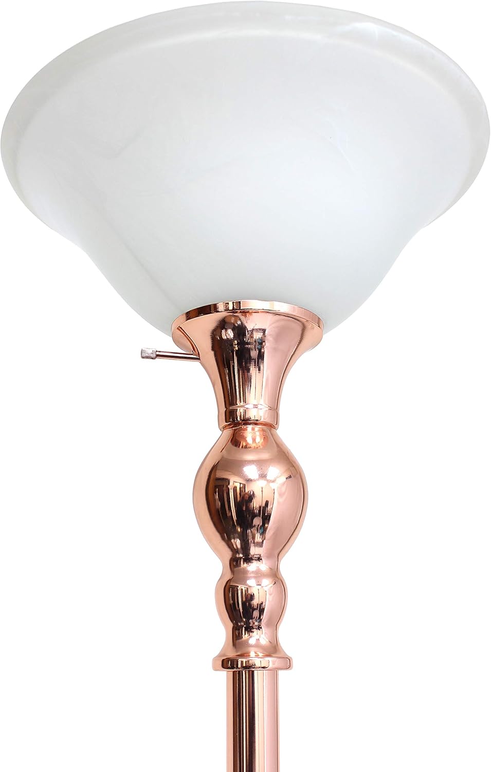 Elegant Designs LF2001-RGD 1 Light Torchiere Marbleized White Glass Shade Floor Lamp, Rose Gold