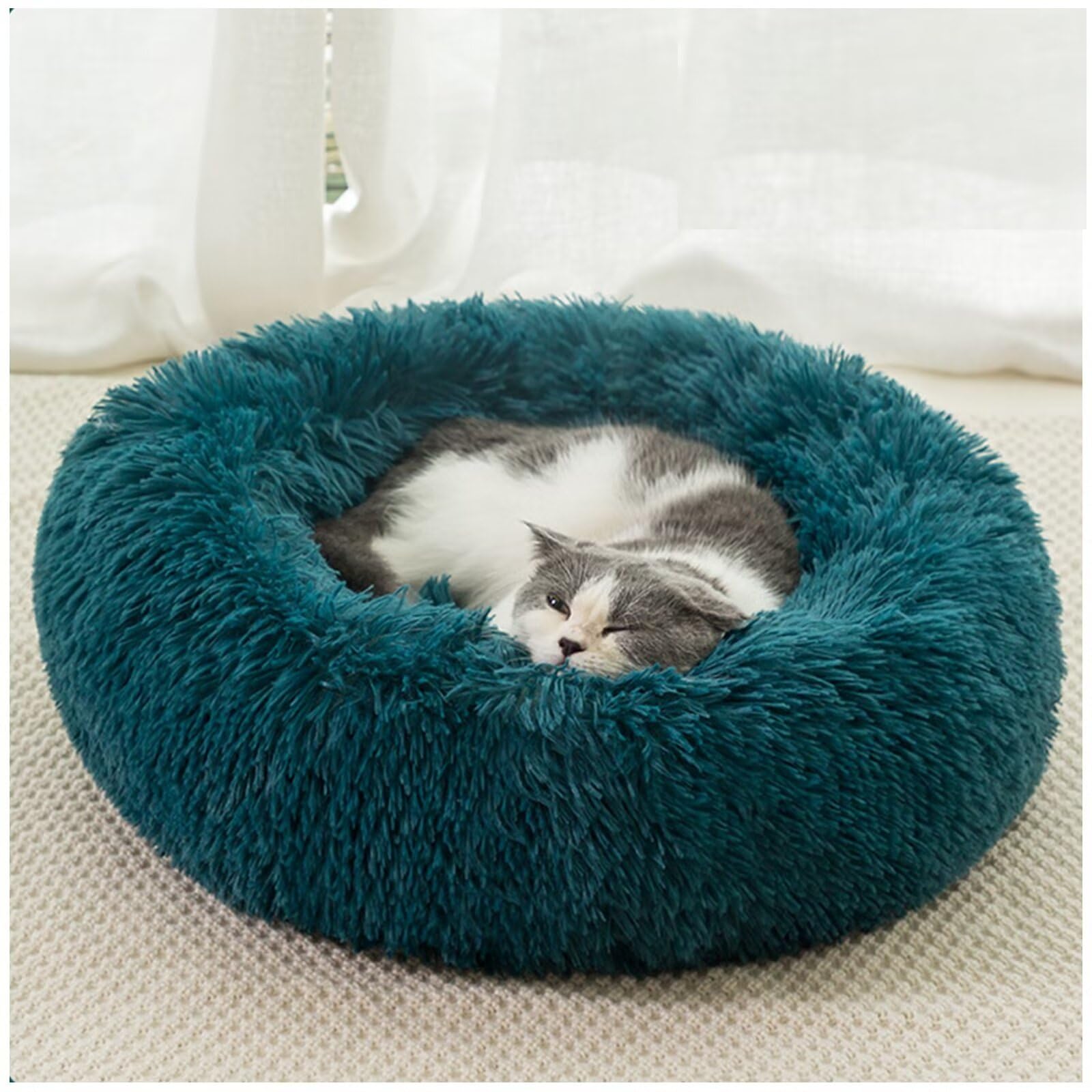 Lit rond pour chien cyan 90cm lavable et ultra doux pour le confort de votre animal