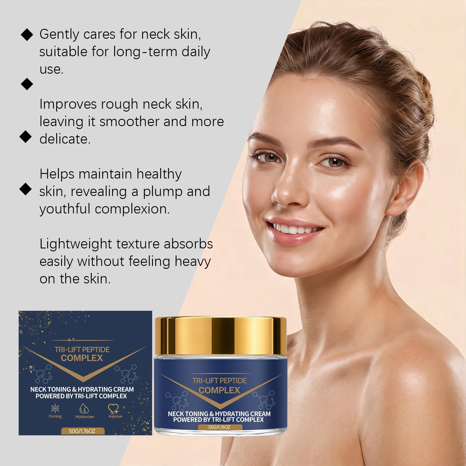 Crema reafirmante para el cuello Tri-Lift con péptidos: hidratante antiedad con péptidos para líneas de expresión y flacidez, cremas suaves para el cuello y el escote que reafirman y tonifican. (6pcs)