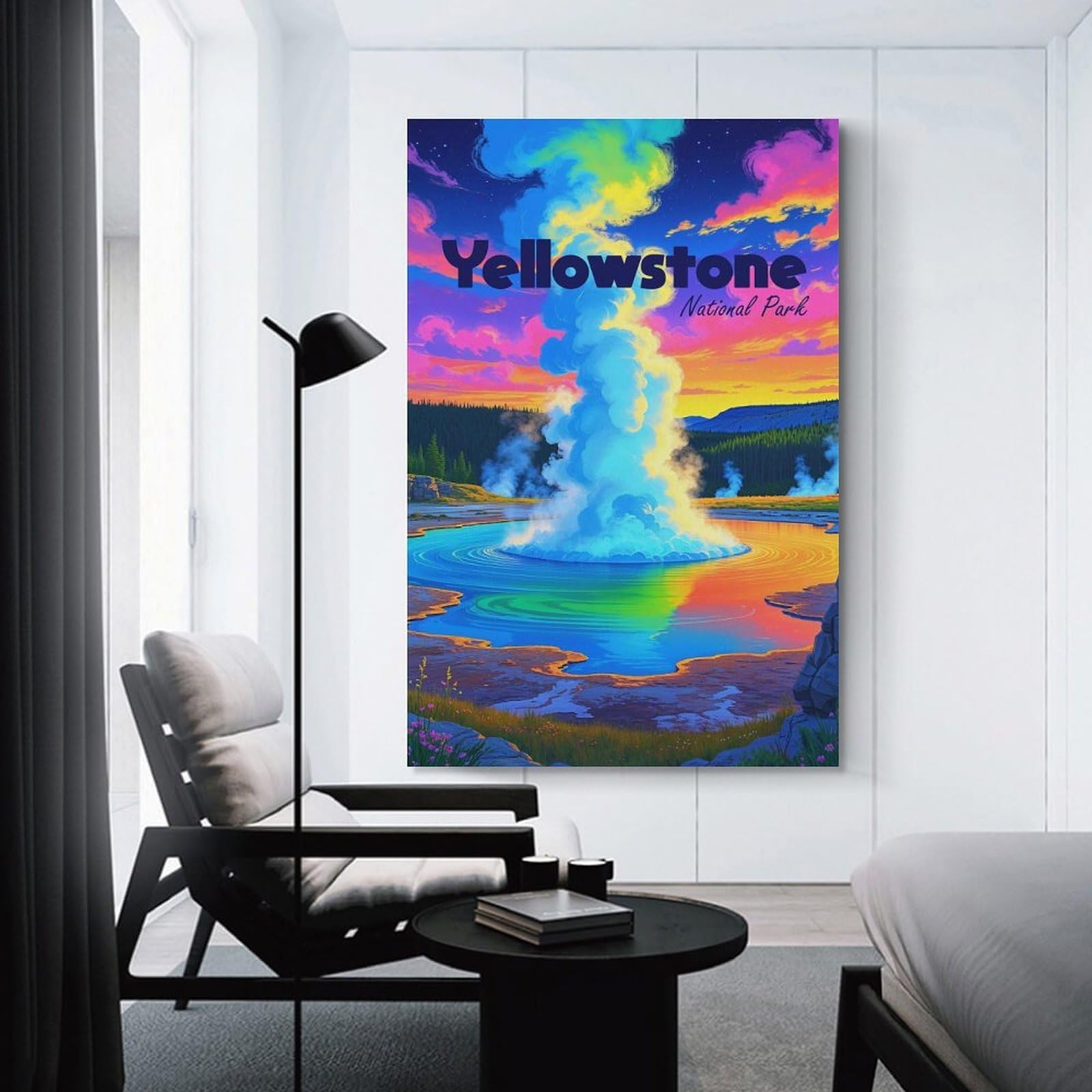 Junmoney Yellowstone National Park Colorful Landscape Canvas Wall Picture 24x36inch(60x90cm), for Contemporary Homes, Apartments Or Offices, Wall Decor with Flexible Room Appeal