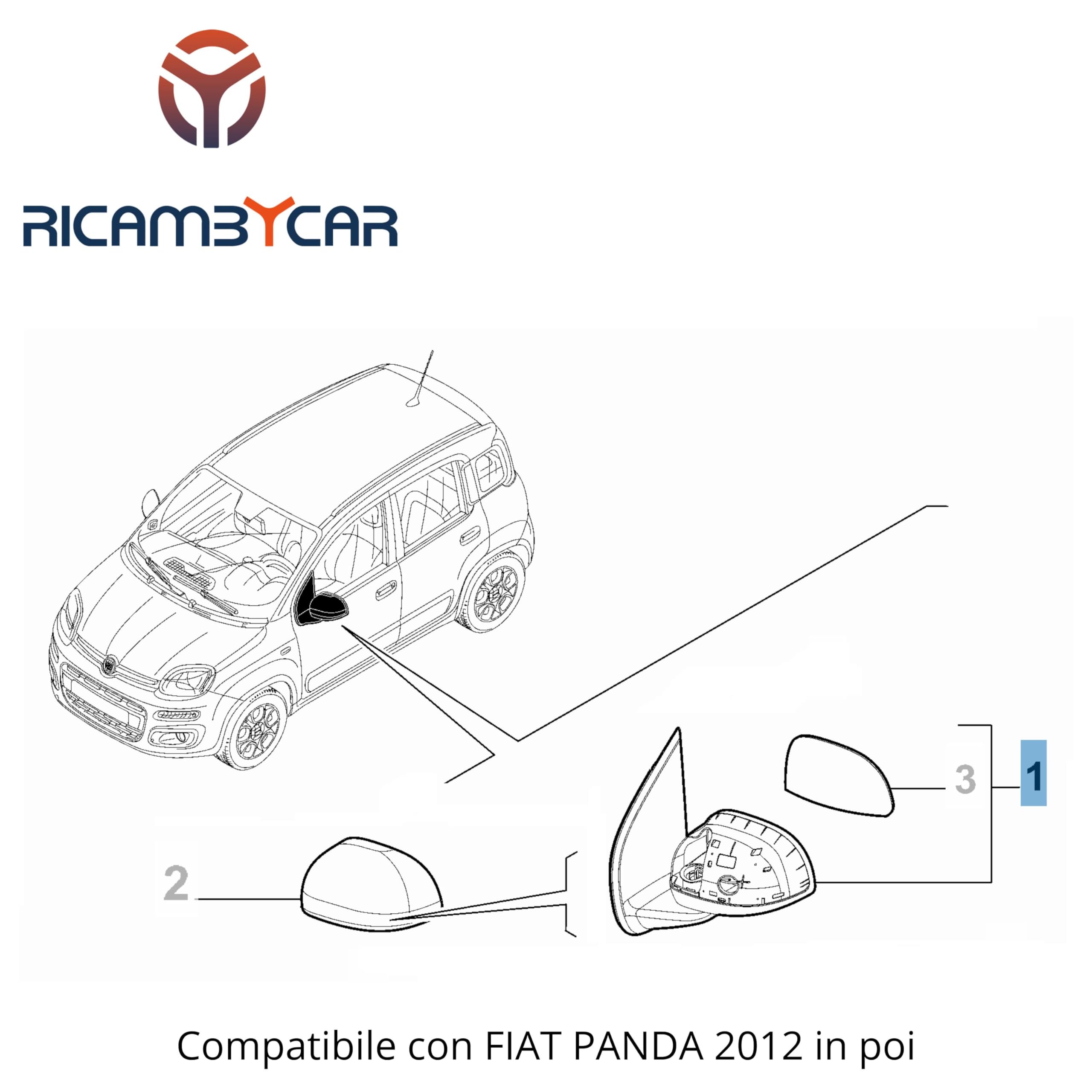 Specchio Retrovisore meccanico Nero Compatibile con Fiat Panda (319) dal 2012 in poi (guarda foto dell'auto) (Sinistro)