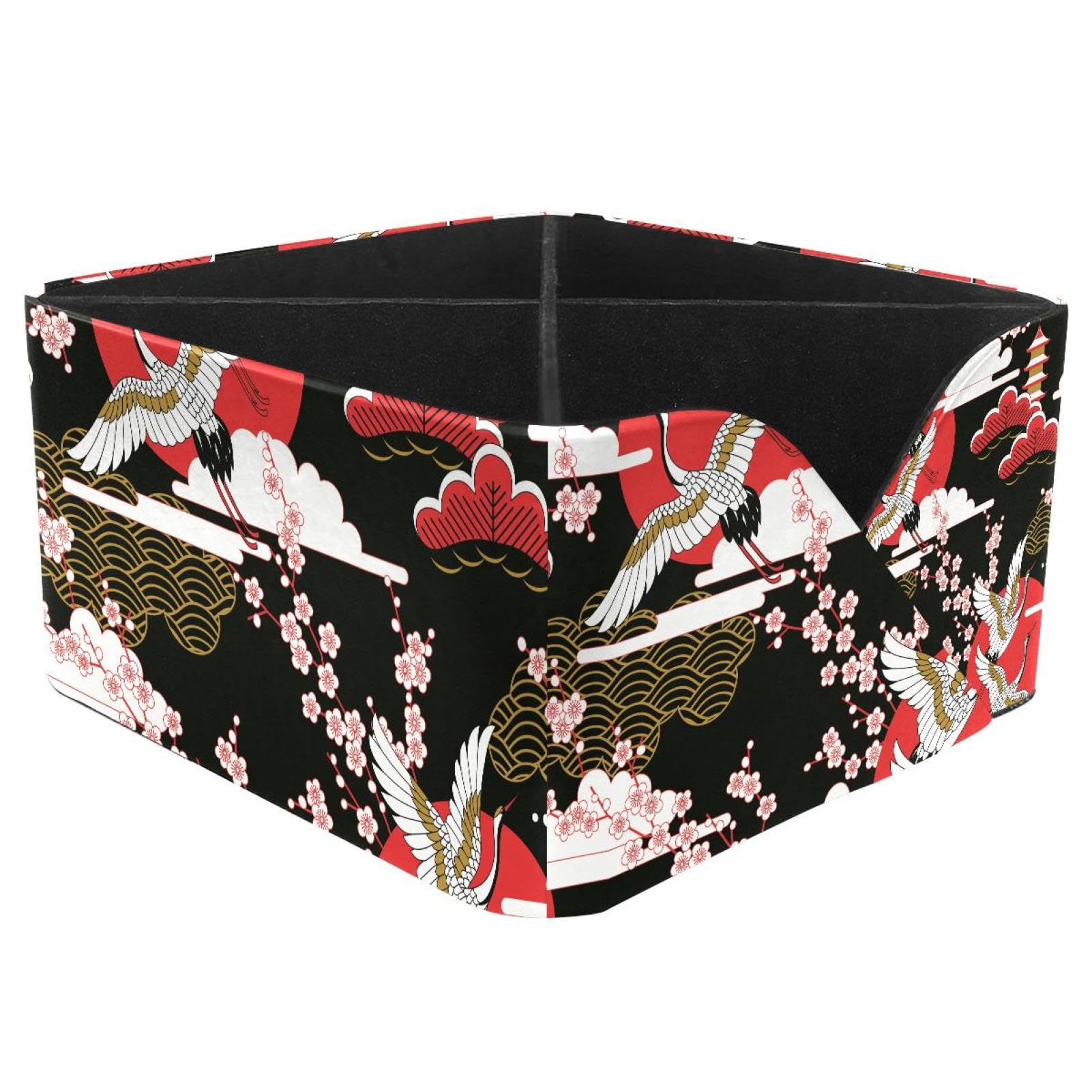KengjuTesu Japanese Cranes Flying Desktop Organizer Pen Holder, Rectangular Pencil Cup for Office, Study and Makeup Stations