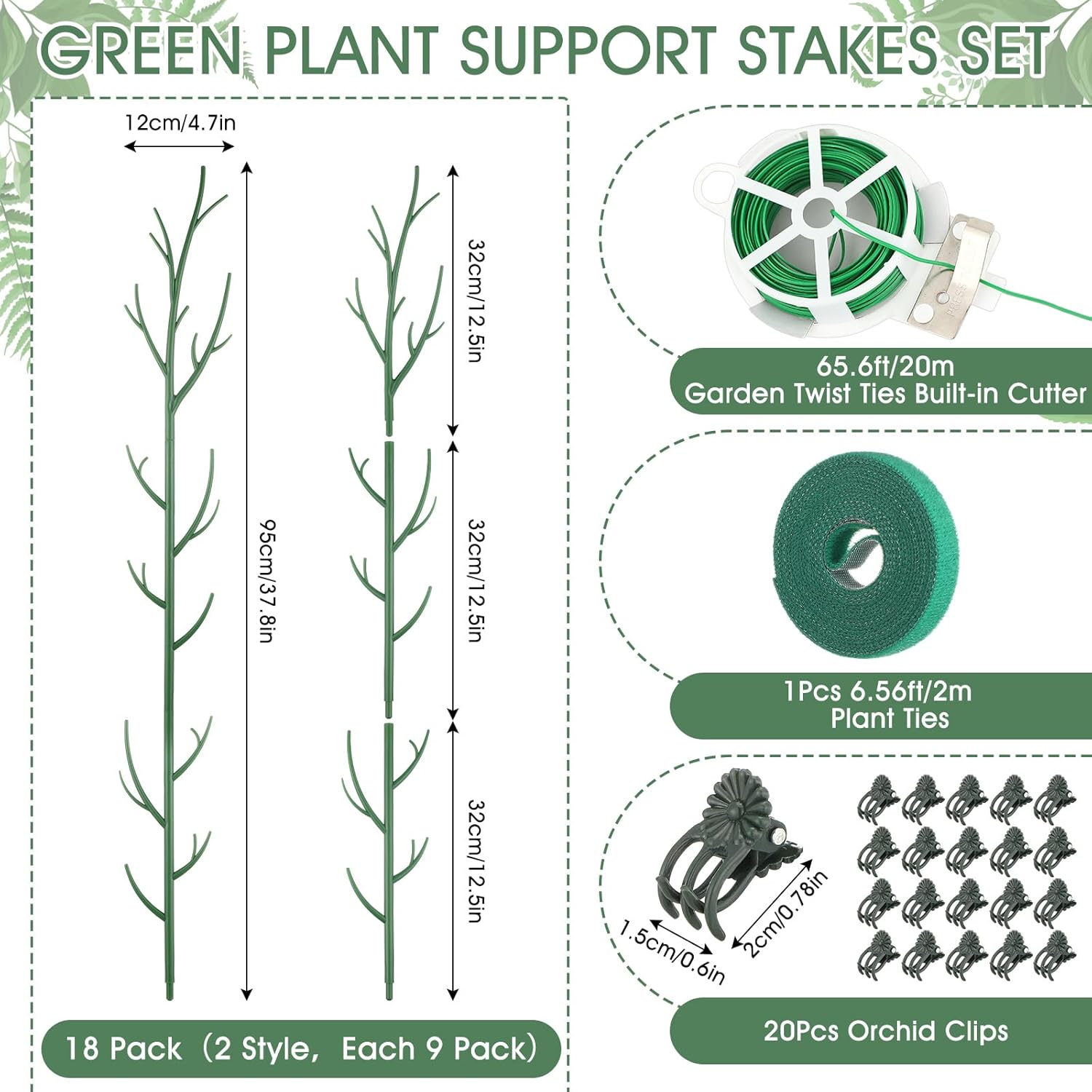 Honeydak 18 Pack Monstera Plant Support Plant Support Stakes for Indoor Plants Stackable Monstera Climbing Sticks with Orchid Clips Twist Ties for Potted Tomato Pothos Philodendron