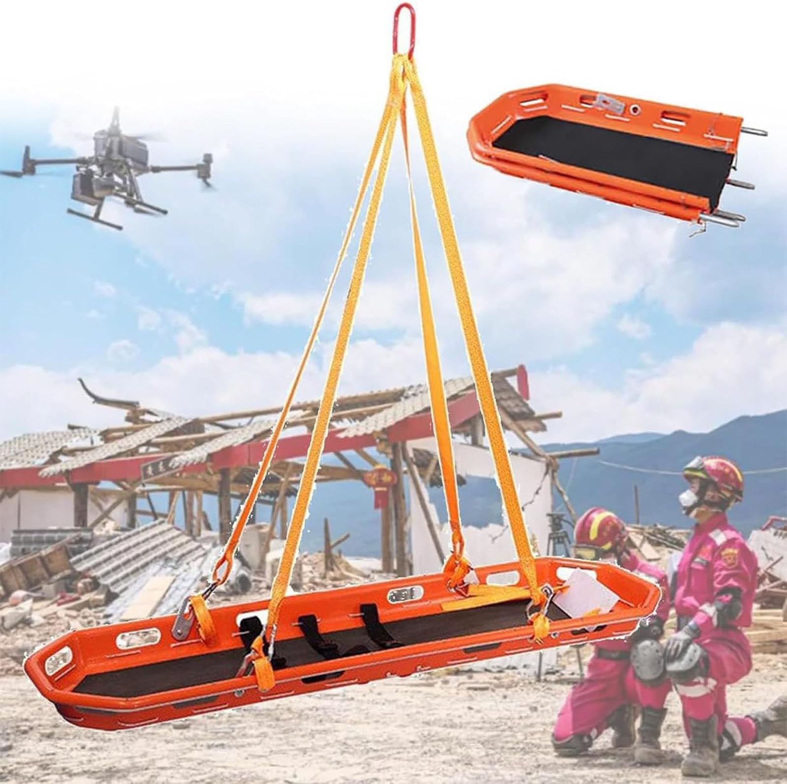 Barella pieghevole portatile,Barella medica emergenza,Barelle per centri medici,Con imbracatura speciale,separabile per operazioni di soccorso,Capacità di carico di 270kg