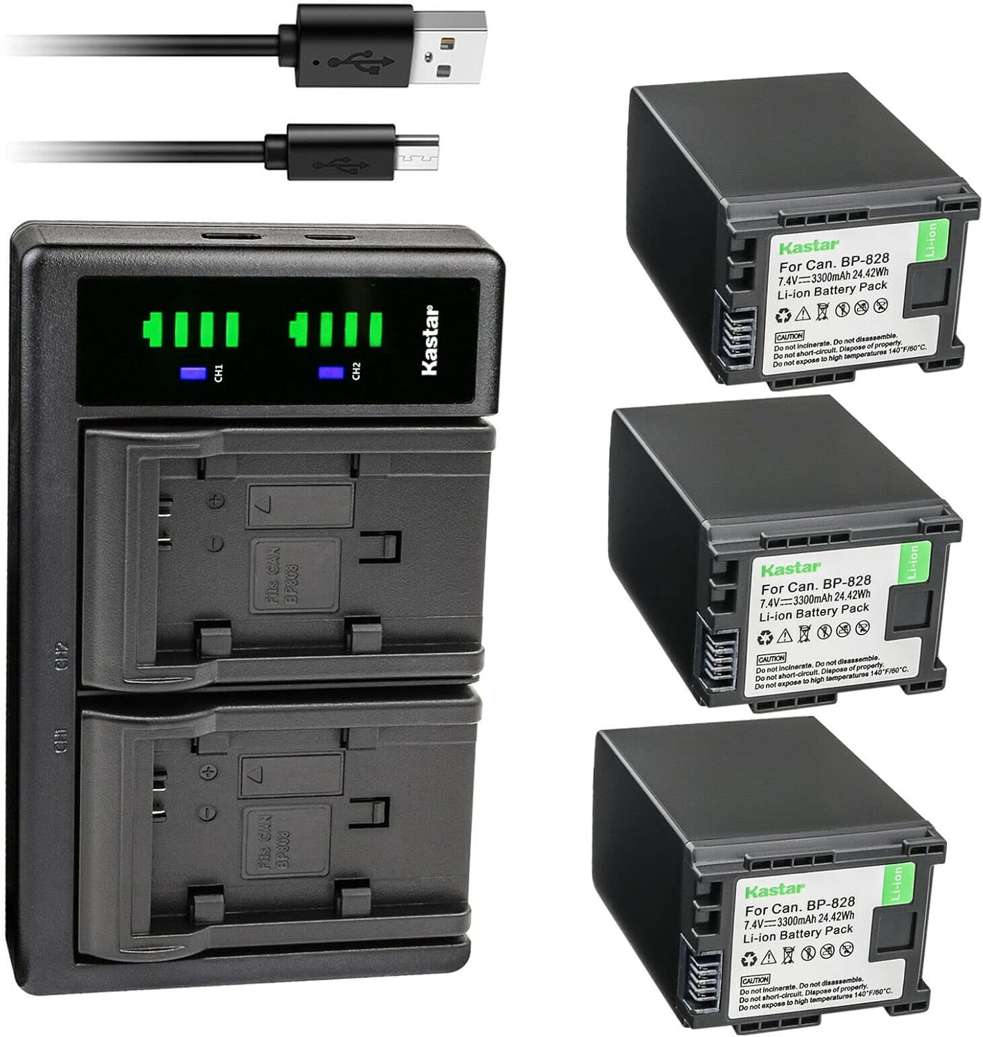 Kastar 2-Pack BP-828 Battery & LTD2 USB Charger Replacement for Canon XA60, XA65, XA70, XA75, VIXIA HF G70 Camera