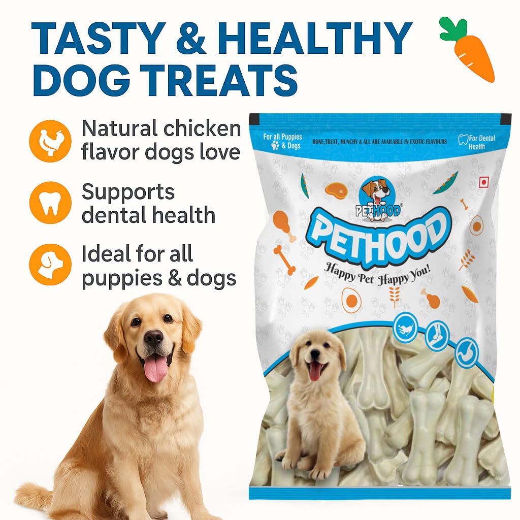 PETHOOD Dog Chew Bone 3 Inch – 1.01 Kg Natural Rawhide Chews for Dogs | Long Lasting Dental Treats for Strong Teeth & Gums | Safe Digestible Bones for All Breeds – Puppies, Adults, Large Dogs