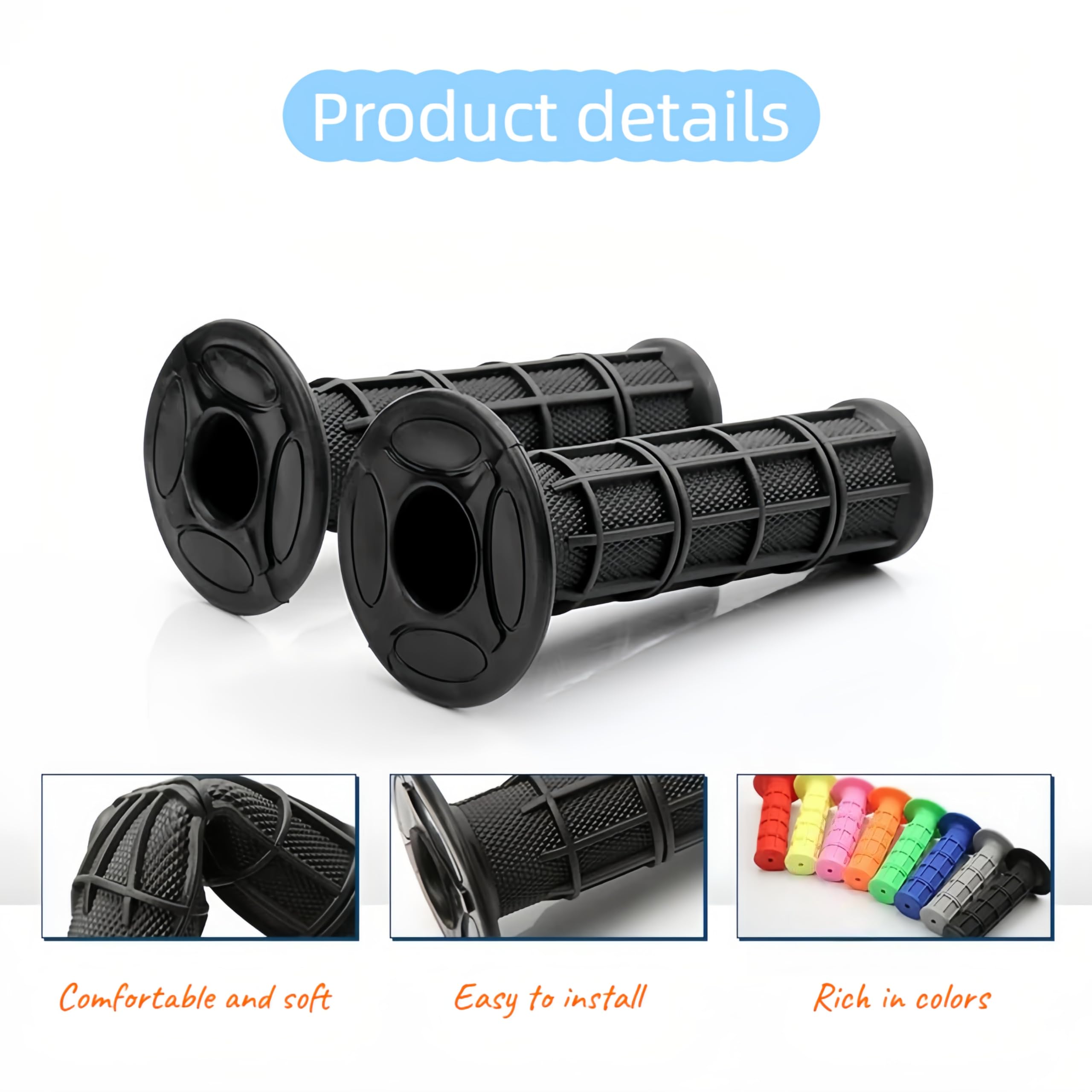 Pixywell Professional Waffle Grip Motorcycle Handlebar Grips - Anti Vibration, Waterproof, Non Slip - Universal 7/8" Fit for Harley, Yamaha, Honda, Dirt & Street Bike,Vibrant Colors — view 7