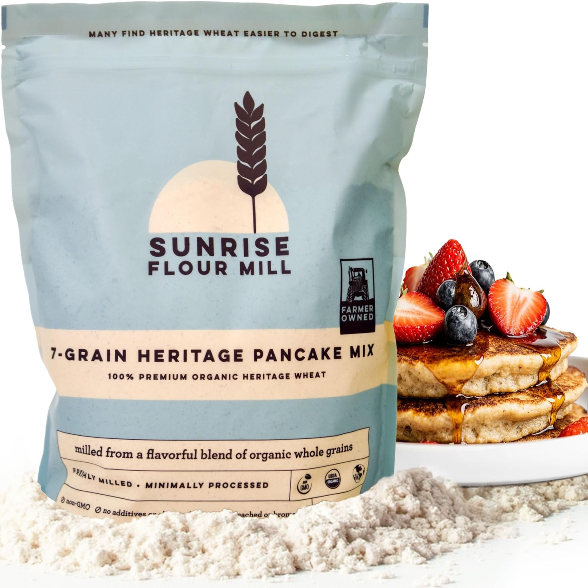 USDA Organic 7-Grain Heritage Pancake Mix- 2 lbs | Enjoy Fluffy & Tasty Waffles | Easier to Digest with Less Bloating | Zero Additives