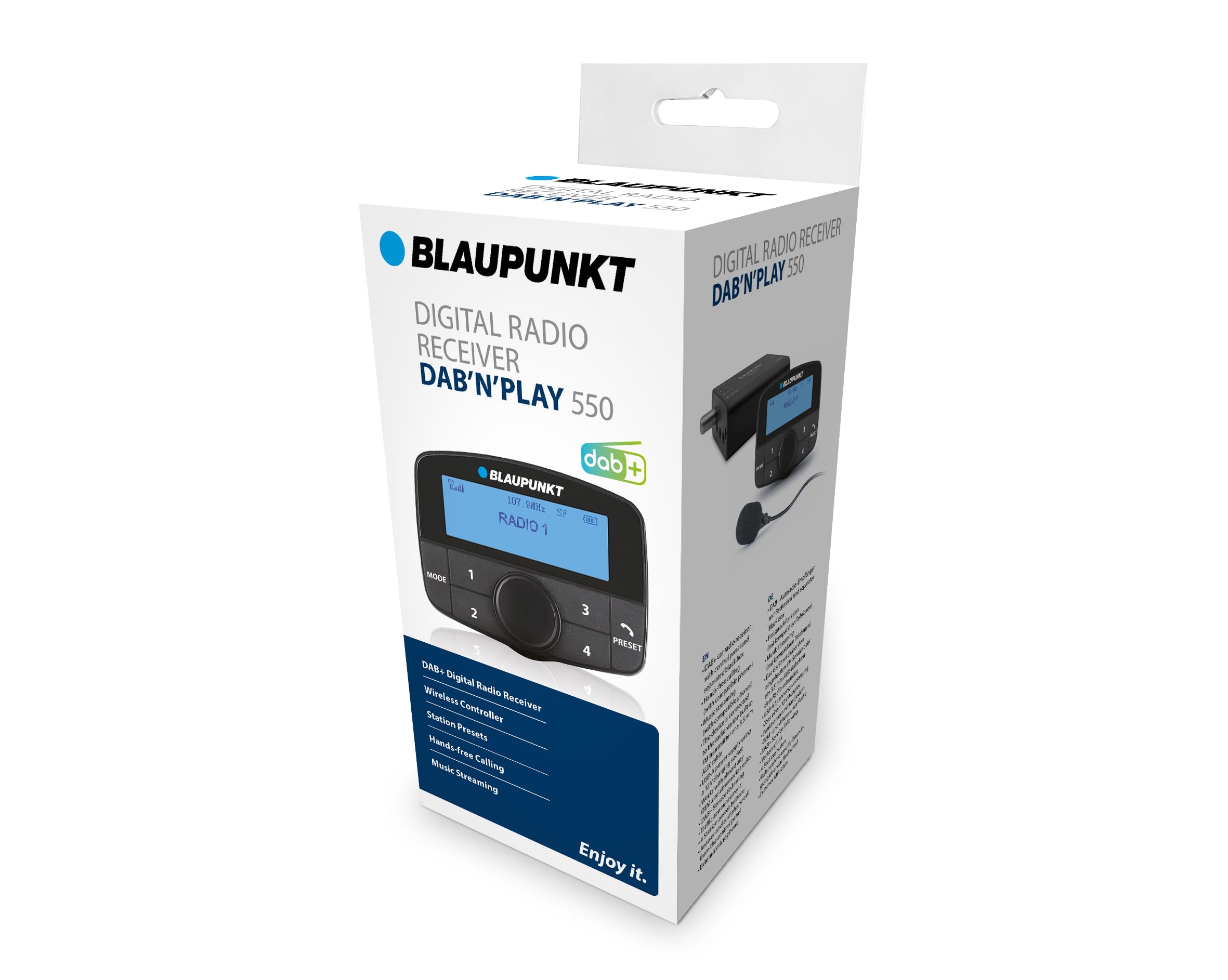 Blaupunkt DAB'N'Play 550, adattatore DAB/DAB+ con pannello di comando e scatola nera separata, streaming audio, funzione telefono