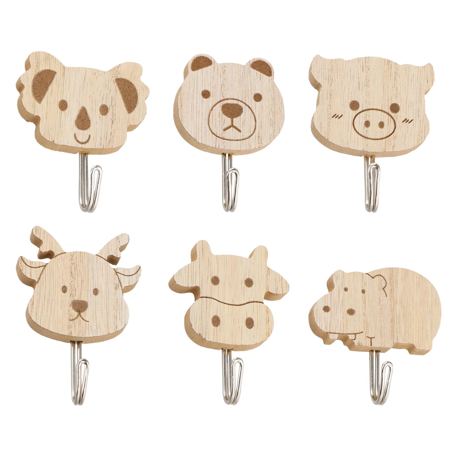 Yezirzax 6 pezzi appendiabiti per bambini a forma di animale, gancio autoadesivo, gancio da parete in legno, senza foratura, guardaroba per cameretta dei bambini, idea regalo