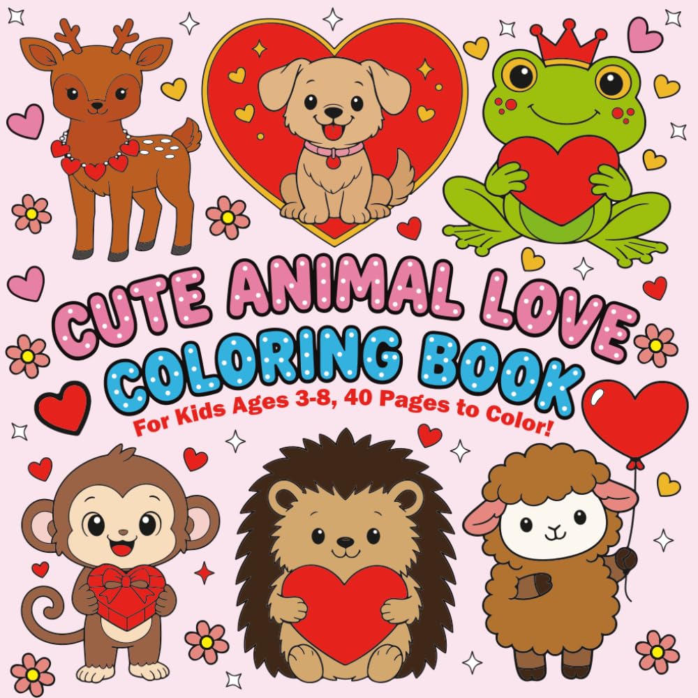 Cute Animal Love Coloring Book: Adorable Baby Animals with Hearts, Simple & Easy Coloring Pages for Kids Ages 3–8