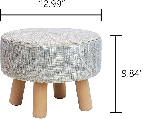 Miniatura 7 de H&B Luxuries Taburete otomano acolchado redondo de tela (4 patas-lino simple)
