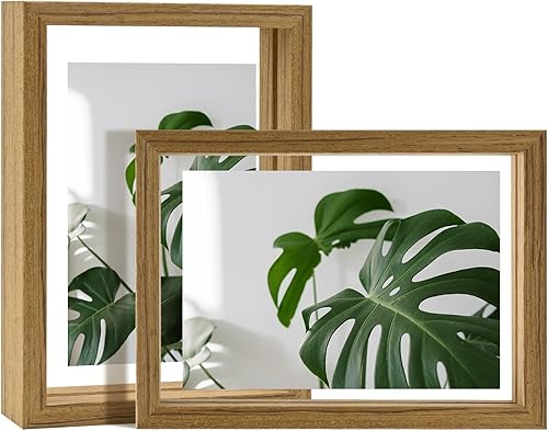 Miniatura 74 de Egofine Juego de 2 marcos flotantes de 8 x 10 pulgadas, marco de fotos de plexiglás doble, hecho de madera maciza, fotos de cualquier tamaño de