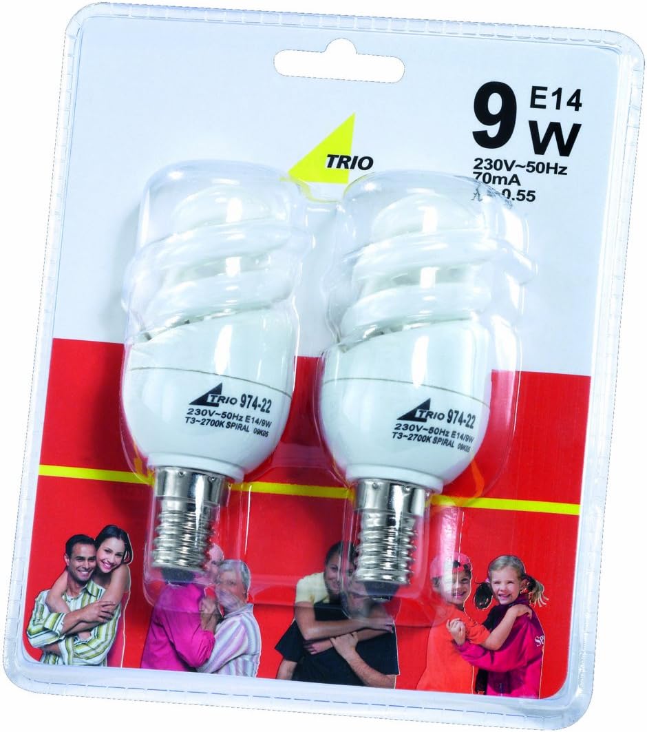 Trio 974-22 Energy-Saving Bulb Pack of 2 Spiral E14 9 W White [Energy Class A]