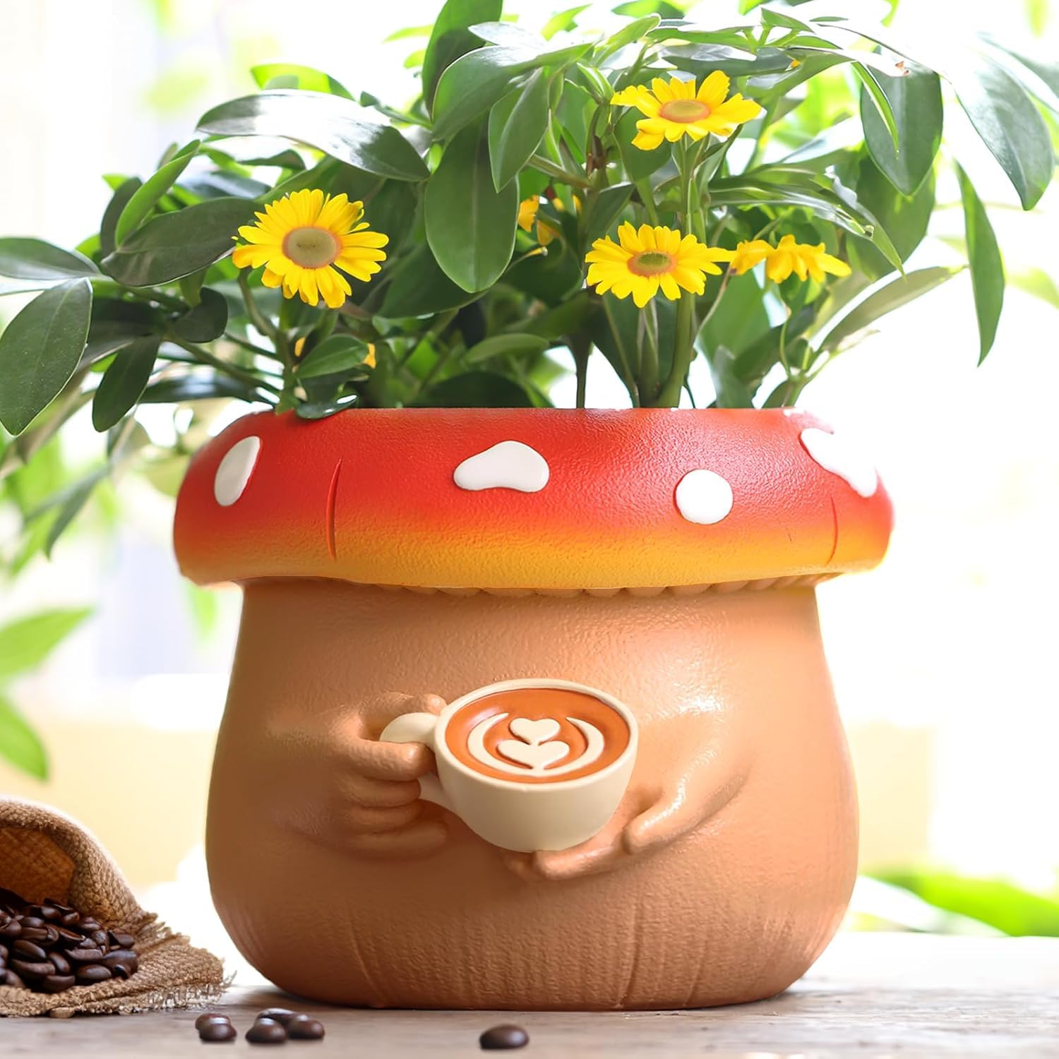 Pot unique avec drainage en forme de grande tasse colorée champignon
