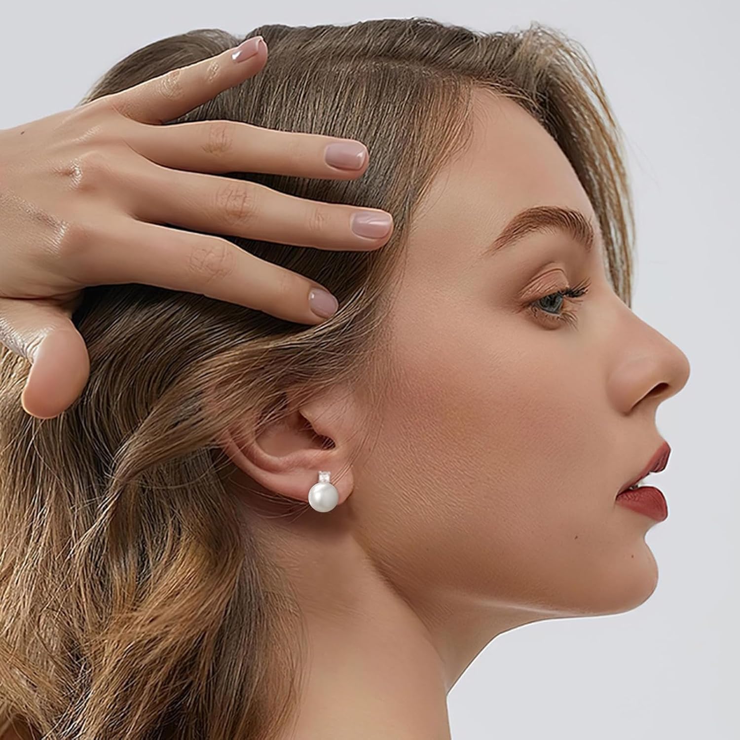 Pearl Earrings for Women S925 Sterling Silver Cubic Zirconia Pearl Drop Stud Earrings Round Pearls Dangle Hypoallergenic Earrings for Birthday Mother's Day Jewelry Gifts