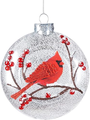 Miniatura 1 de Giftcraft 664526 - Adorno redondo plano con pájaro, 4.5 pulgadas de altura, cristal