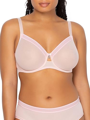Curvy Couture Brasier de malla transparente para mujer, cobertura completa, sin forro, soporte sexy, talla grande, brasier transparente