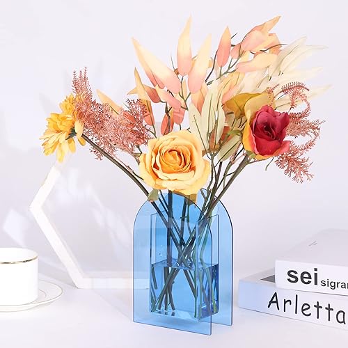 Miniatura 4 de Centro de mesa de jarrón de flores de acrílico con arco azul, decoración de habitación estética, moderna mesa de acrílico para el hogar o boda, mesa