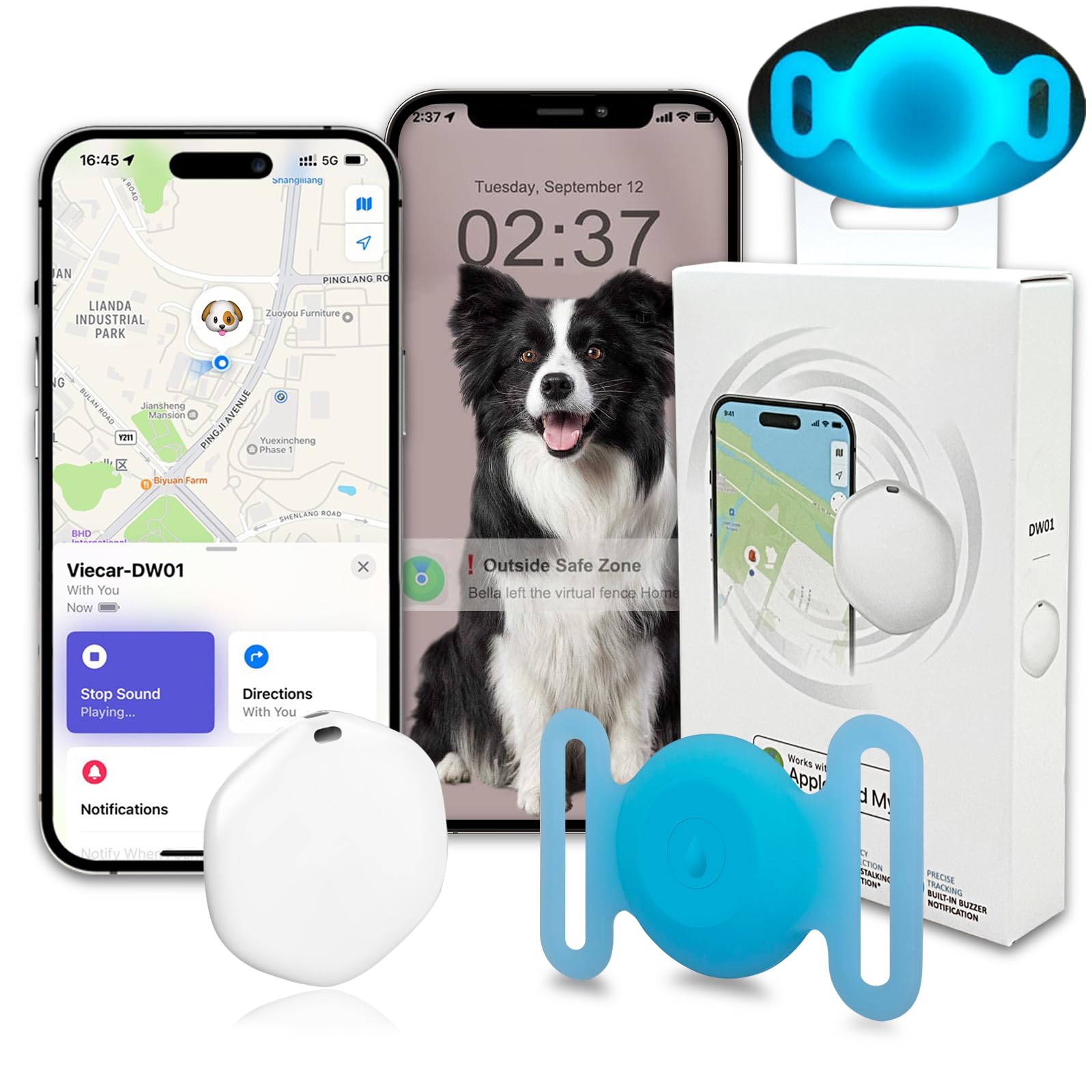 GPS Tracker for Dogs, Mini GPS Cat Tracker, IPX8 Waterproof GPS Trackers for Cats with Holder, No Monthly Fee, Work with Apple Find My(iOS Only), Smart Trackers for Dogs-YGBlue-5