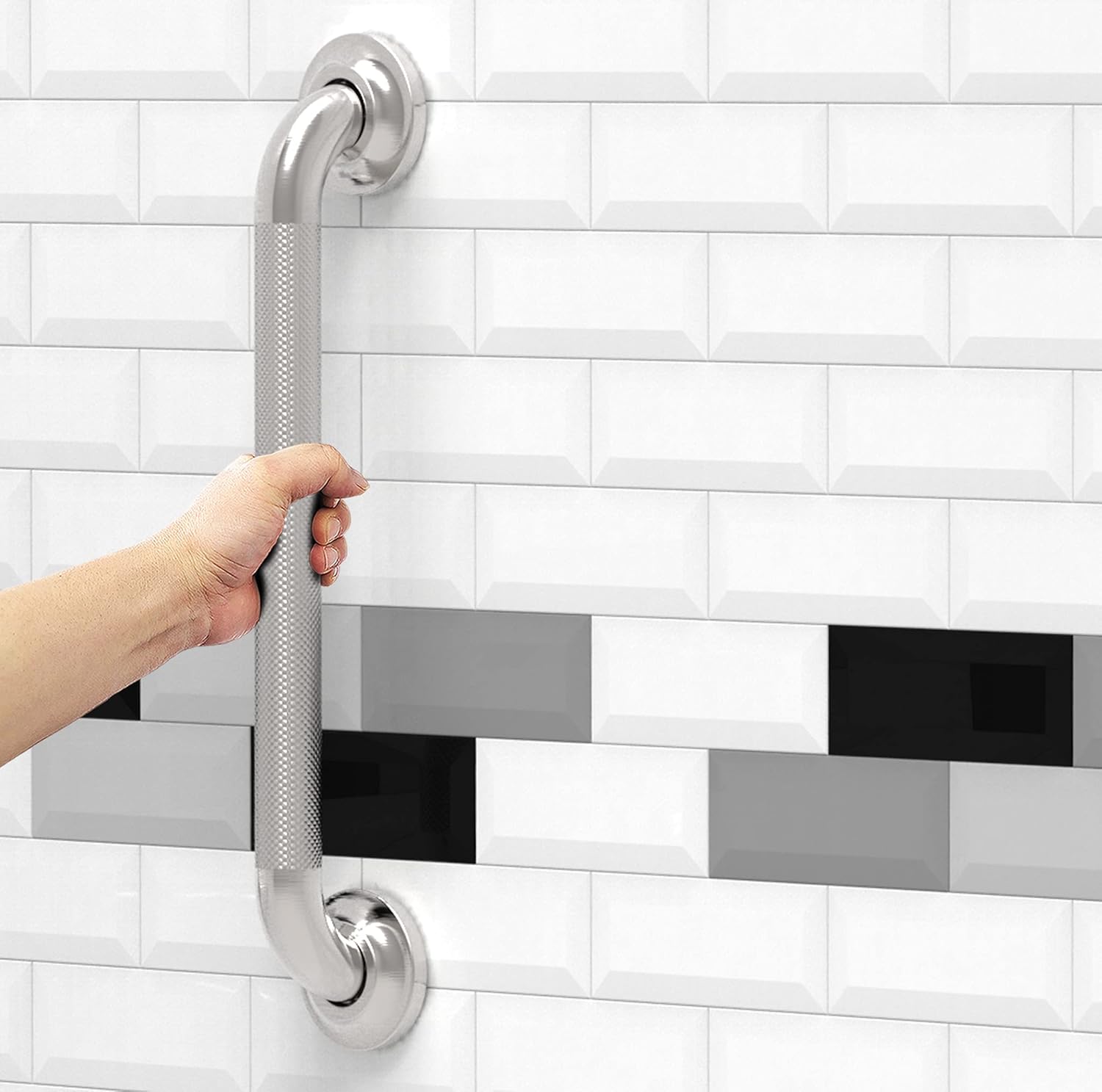 AmeriLuck Grab Bar with Knurled Anti-Skid Grip, ADA Compliant 500lbs Supporting, Stainless Steel Brushed Nickel (16in, 1PK) : Health & Household