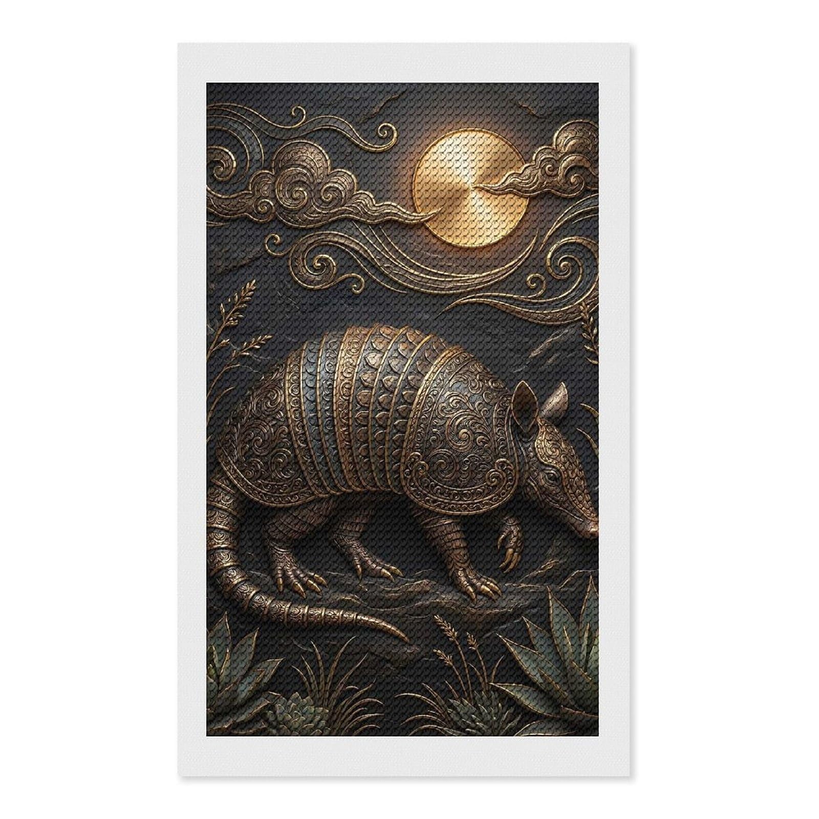 Junmoney Ornate Armadillo with Golden Sun and Clouds Diamond Painting Kit 12"x20", Thoughtful Handmade Gift, for Creative Relaxation, Printed Canvas, Cosy Home Accent