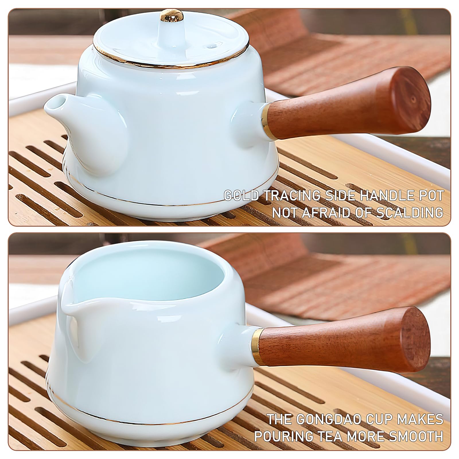 Japanisches Teeservice für 6, Tragbares Chinesisches Gongfu-Teeset 14 Stück Porzellan Teekanne Set Gongfu Teeservice inklusive Teetablett und Sieb für zu Hause,als Geschenk,Büro