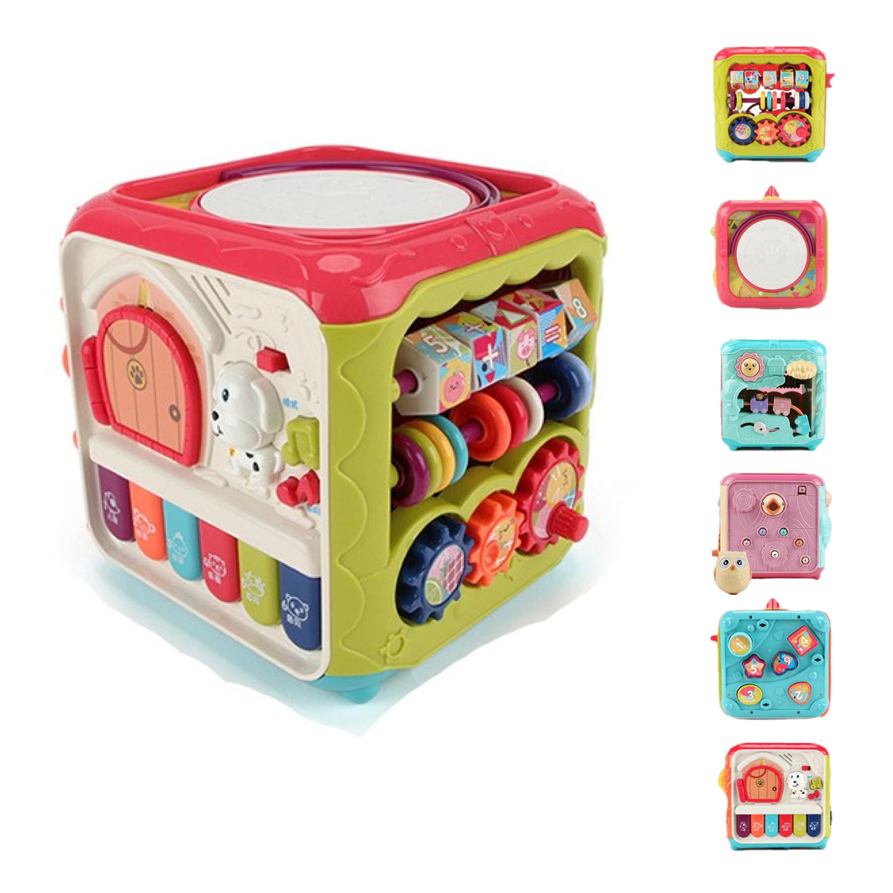 Baby & Toddler Learning Educational Montessori Travel Toy Shape Sorting Box 6in1 - Activity Cube 6-12-24 months Musical & Sensory Soft Suction Toys - Baby Birthday Gifts for Girls & Boys