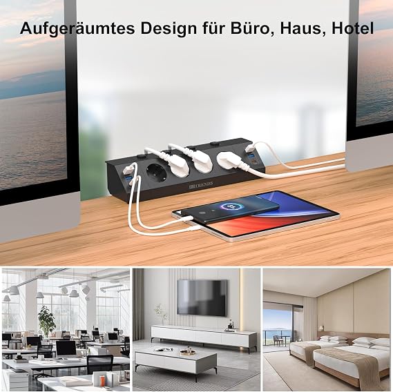 Table Socket Clampable 4-Way Individually Switchable USB C PD 20